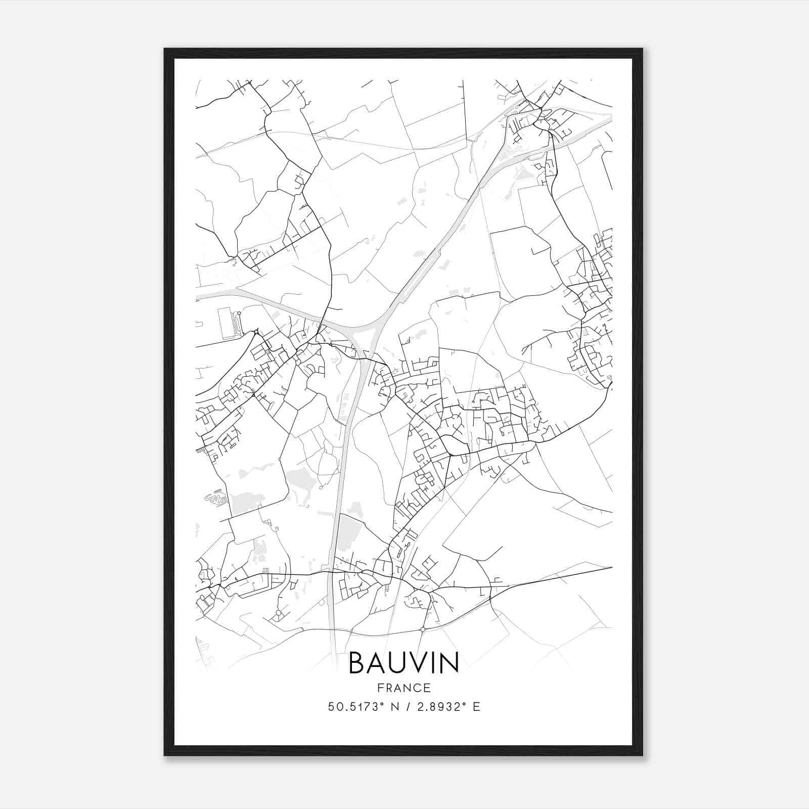 Bauvin France Map Poster, Modern Home Decor Wall Art Print