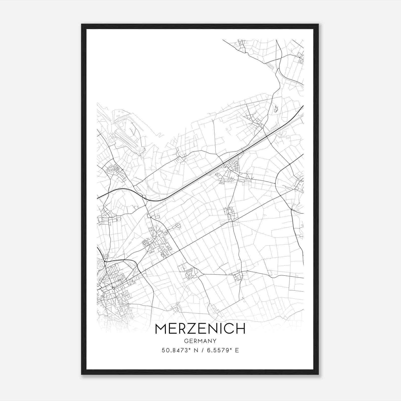 Merzenich Germany Map Poster, Modern Home Decor Wall Art Print