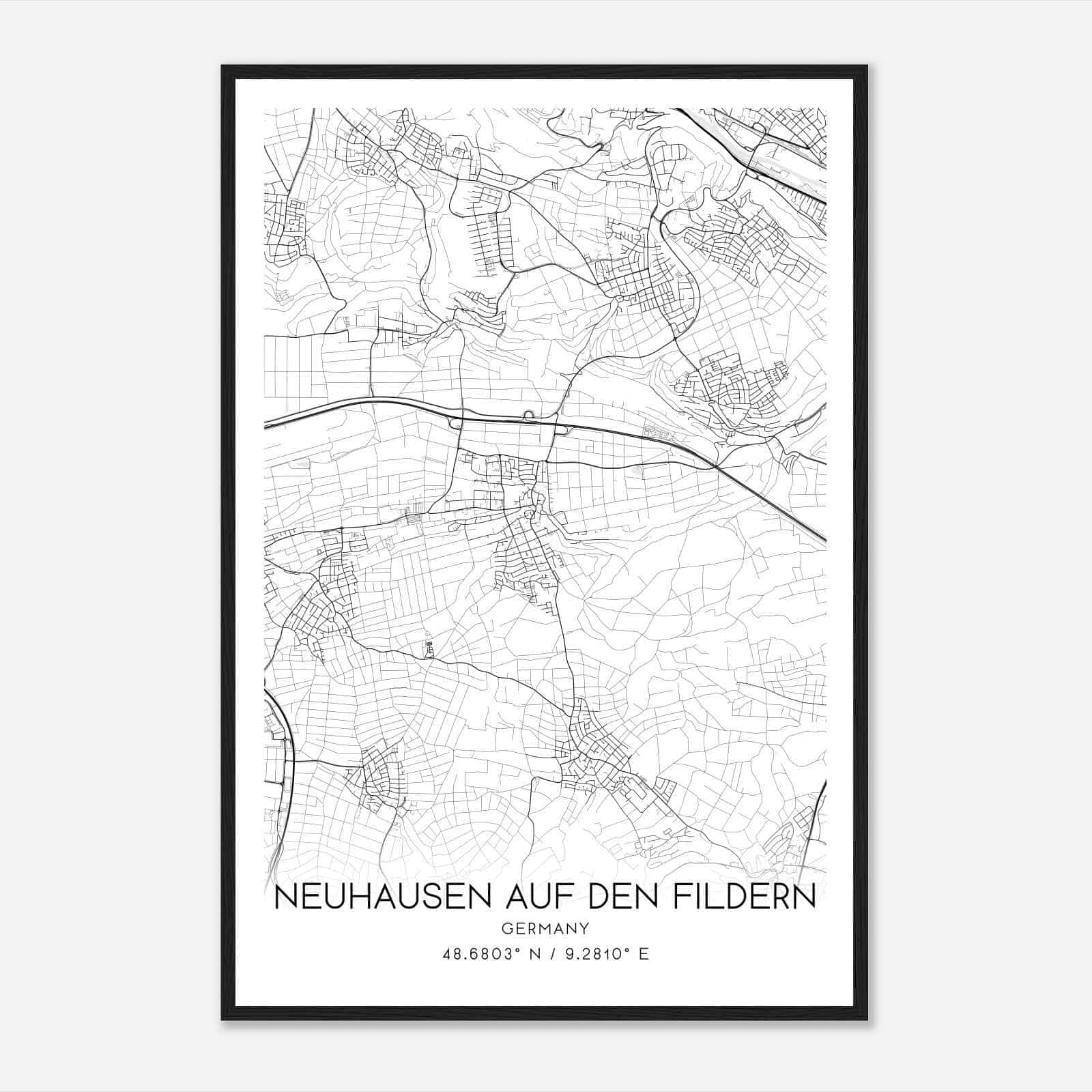 Neuhausen auf den Fildern Germany Map Poster, Modern Home Decor Wall Art Print