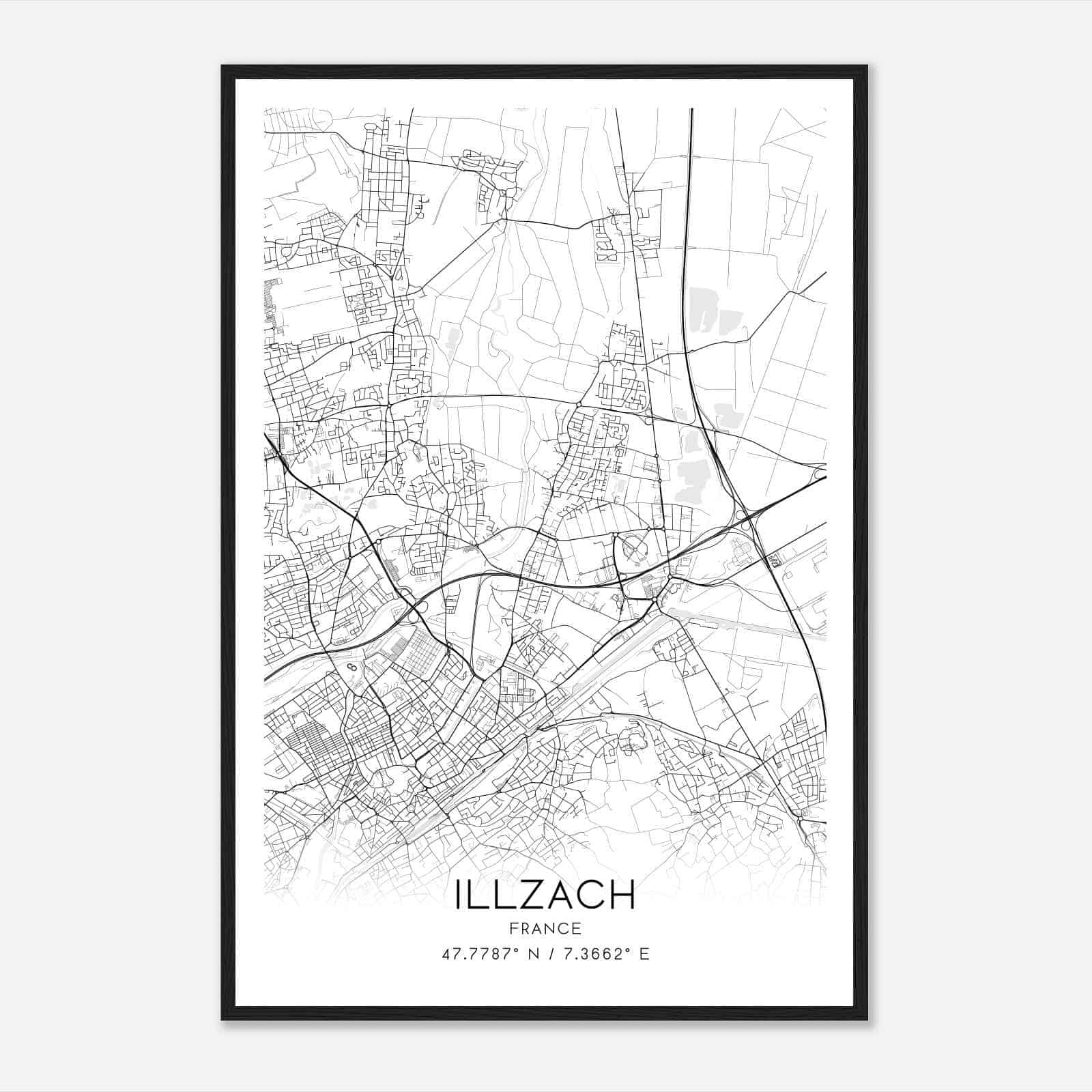 Illzach France Map Poster, Modern Home Decor Wall Art Print