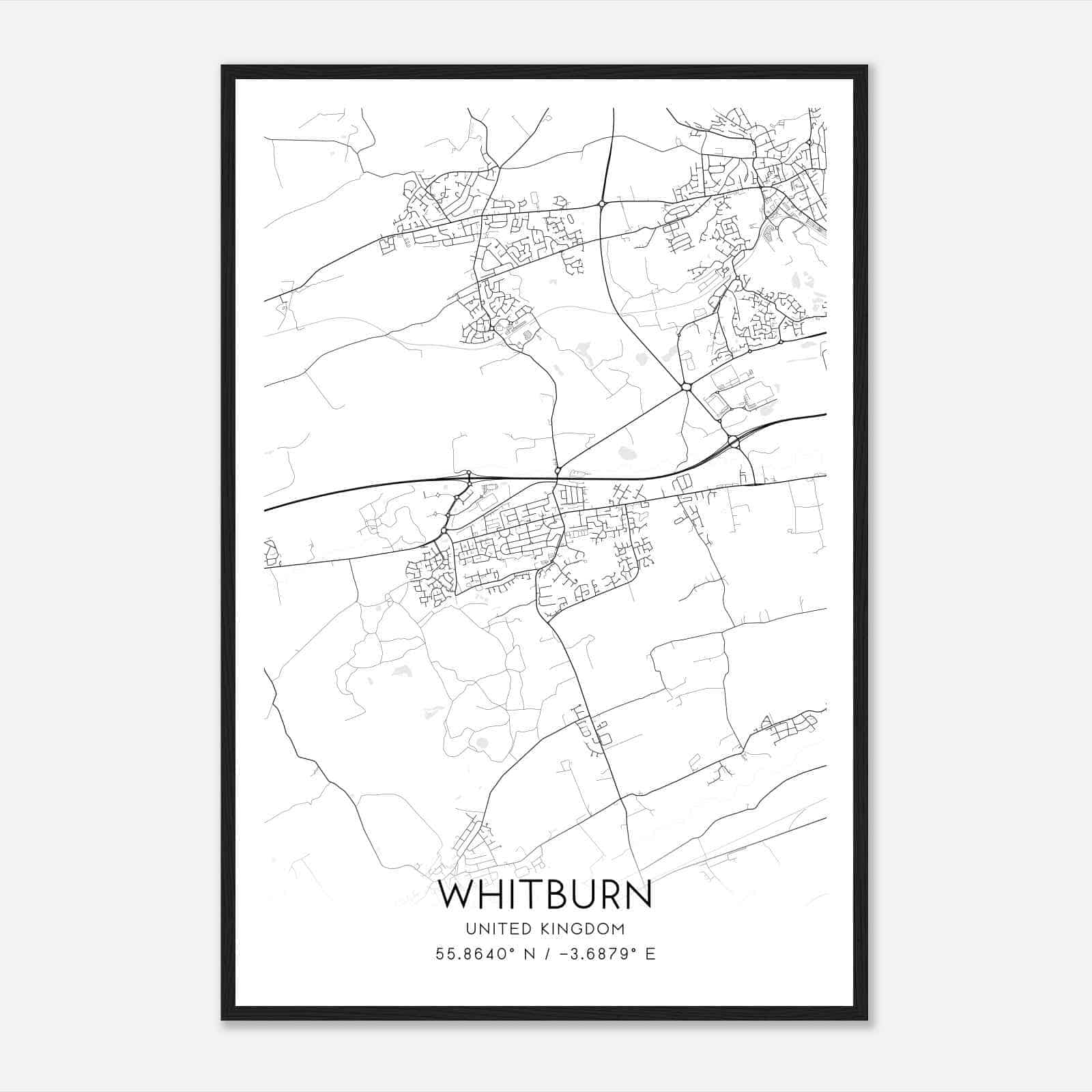 Whitburn United Kingdom Map Poster, Modern Home Decor Wall Art Print