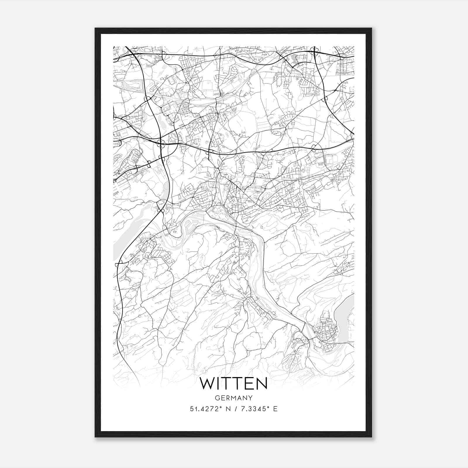 Witten Germany Map Poster, Modern Home Decor Wall Art Print