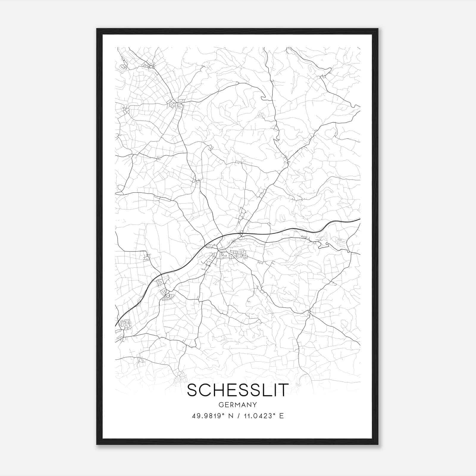 Schesslitz Germany Map Poster, Modern Home Decor Wall Art Print