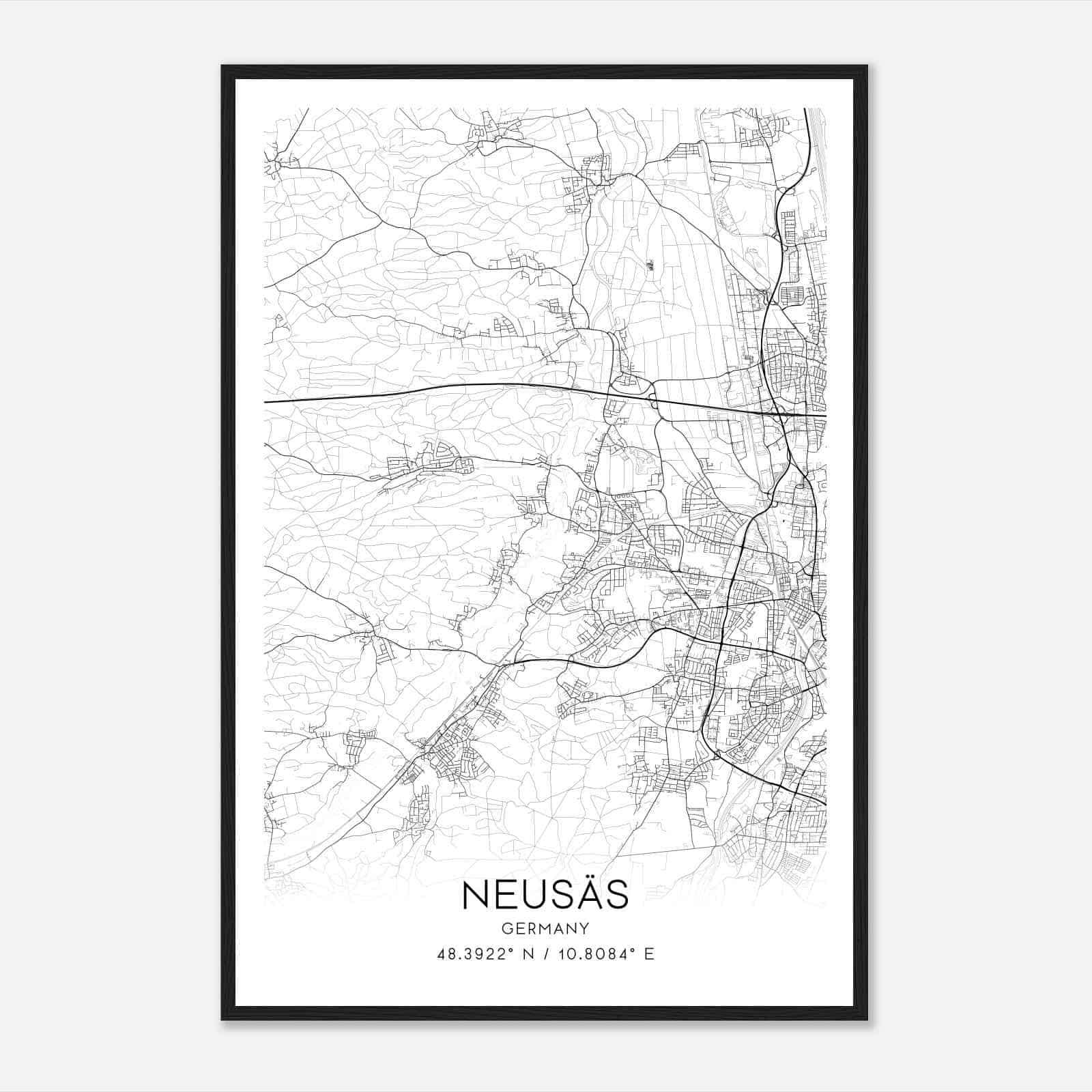 Neusass Germany Map Poster, Modern Home Decor Wall Art Print