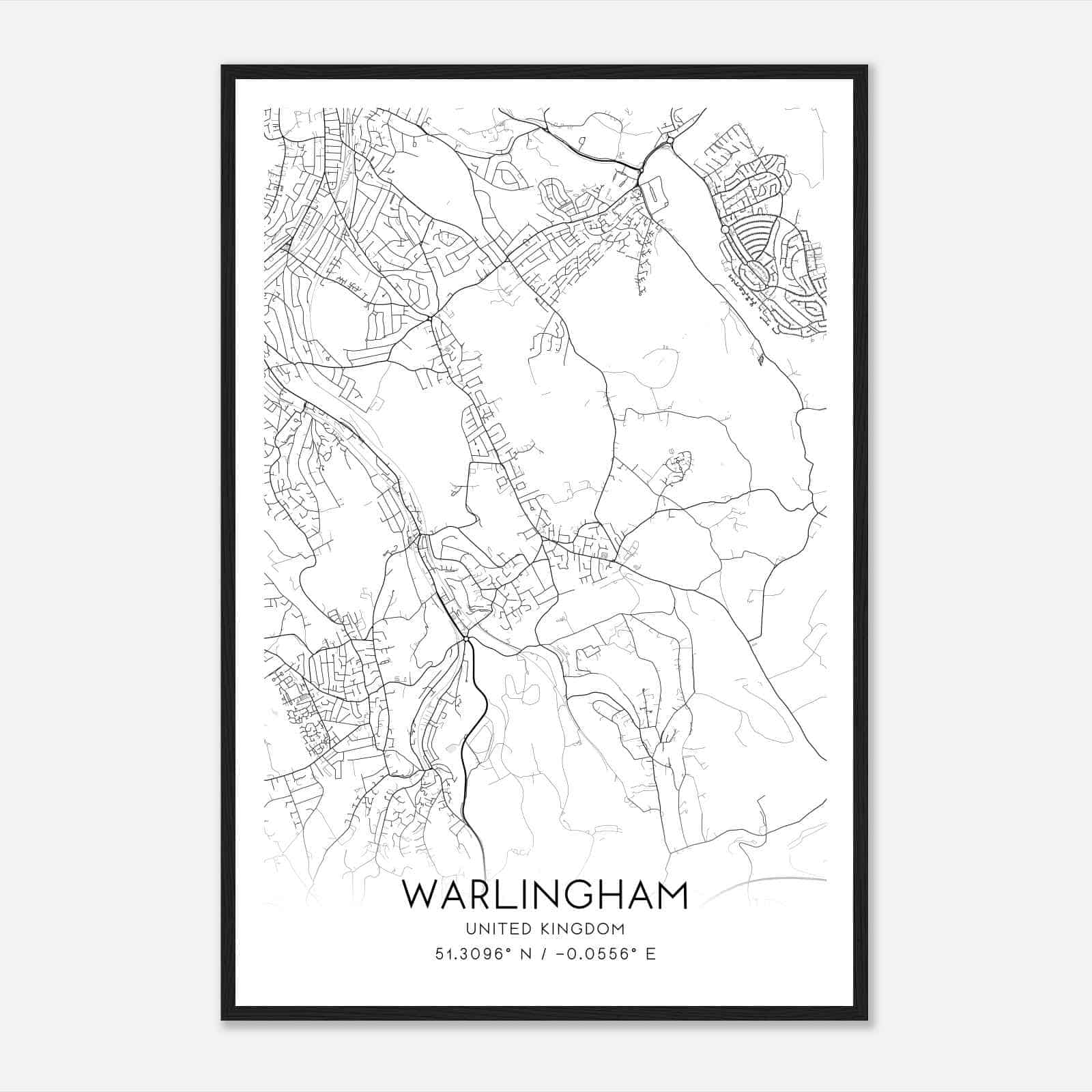 Warlingham United Kingdom Map Poster, Modern Home Decor Wall Art Print