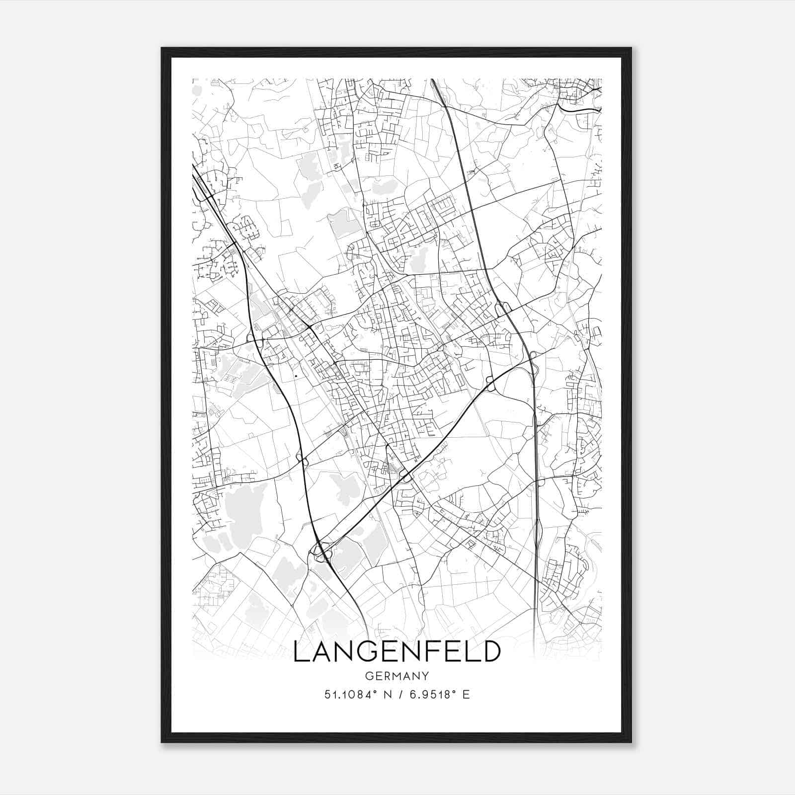 Langenfeld Germany Map Poster, Modern Home Decor Wall Art Print