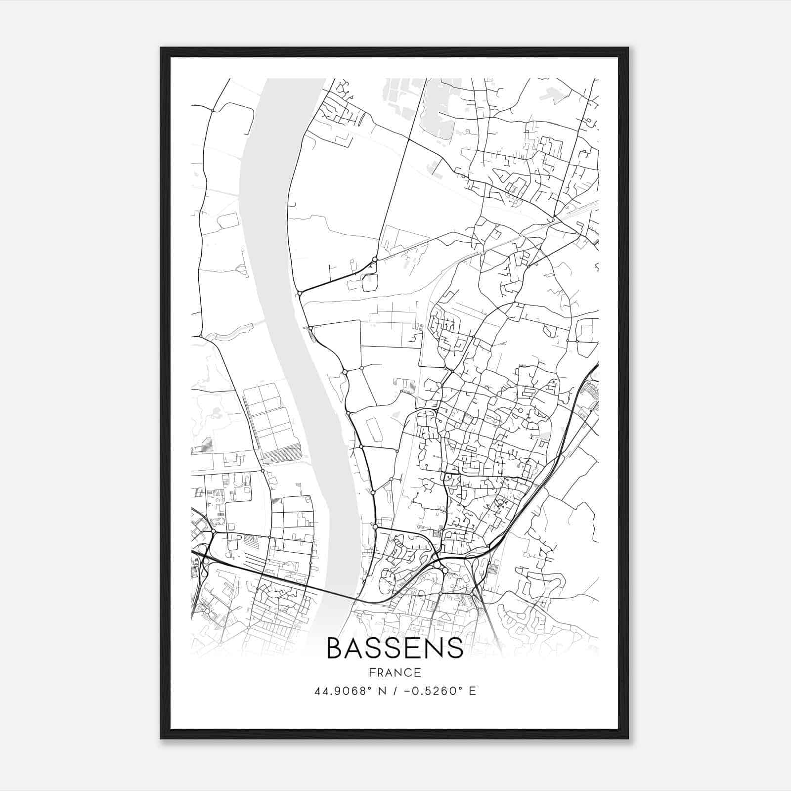 Bassens France Map Poster, Modern Home Decor Wall Art Print
