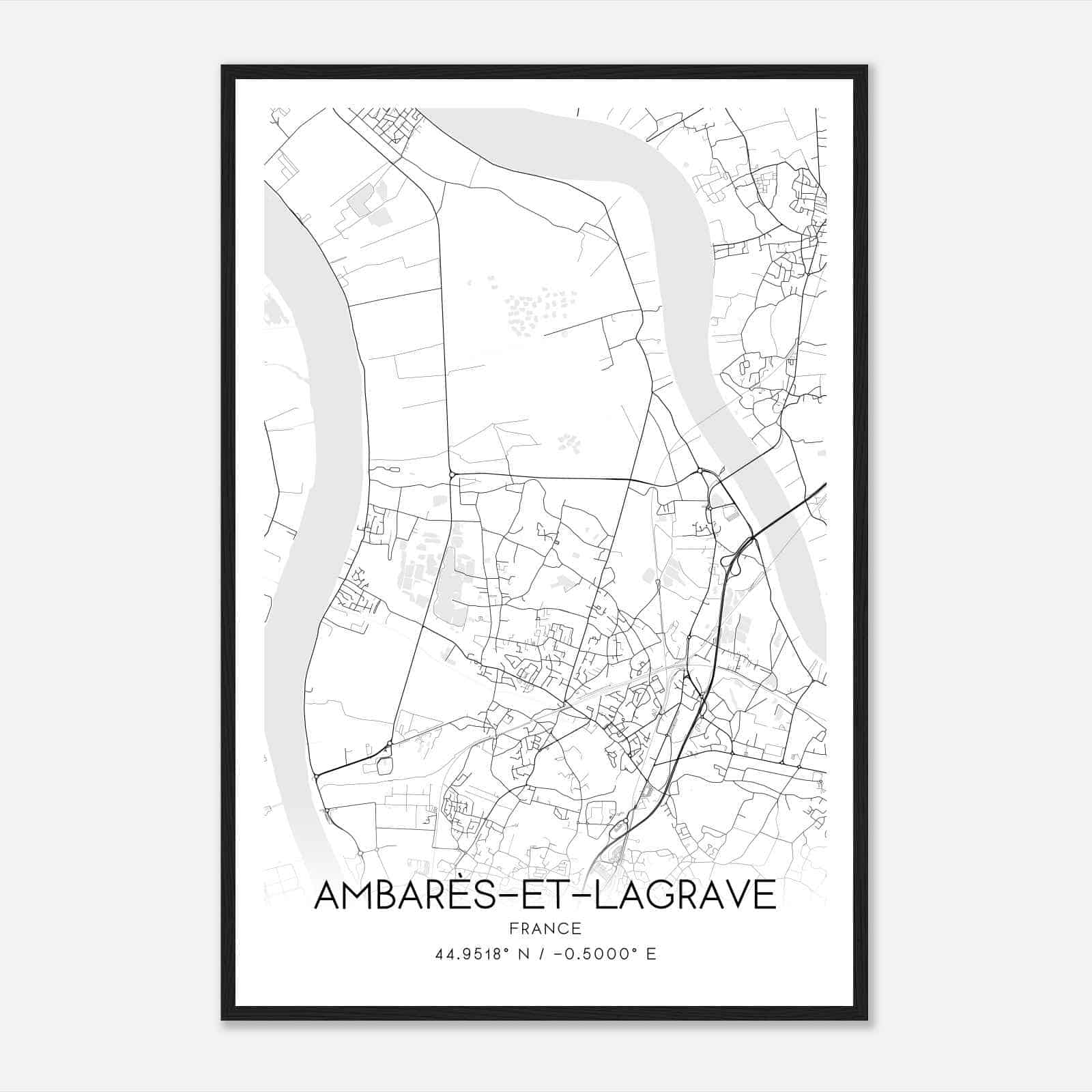 Ambares-et-Lagrave France Map Poster, Modern Home Decor Wall Art Print
