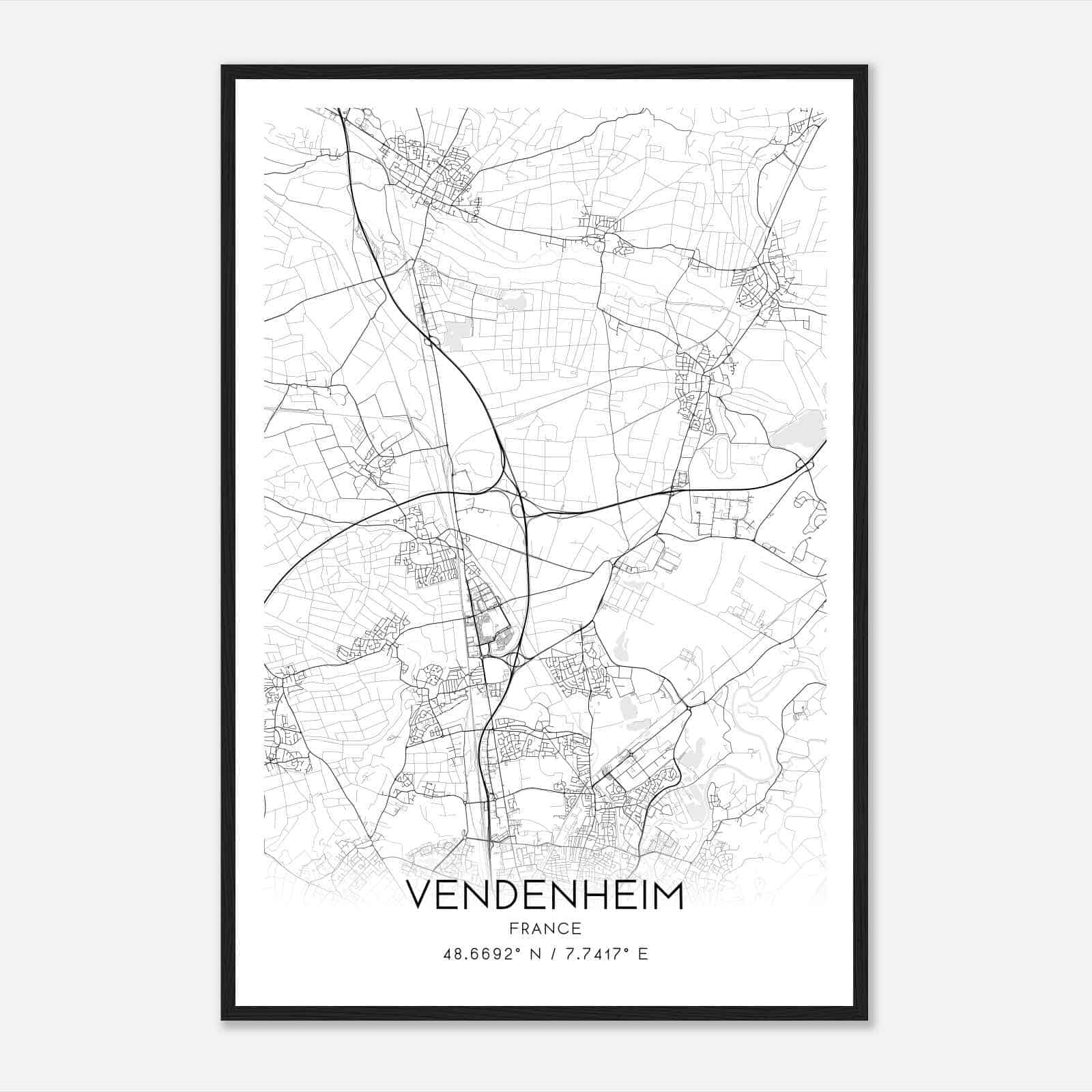 Vendenheim France Map Poster, Modern Home Decor Wall Art Print