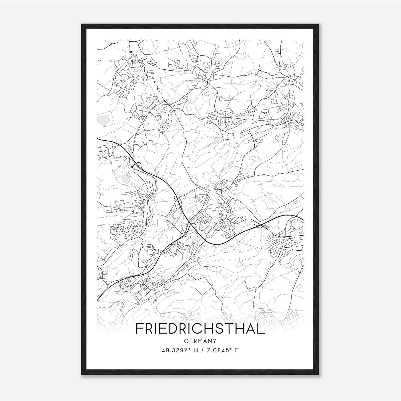 Friedrichsthal Germany Map Poster, Modern Home Decor Wall Art Print