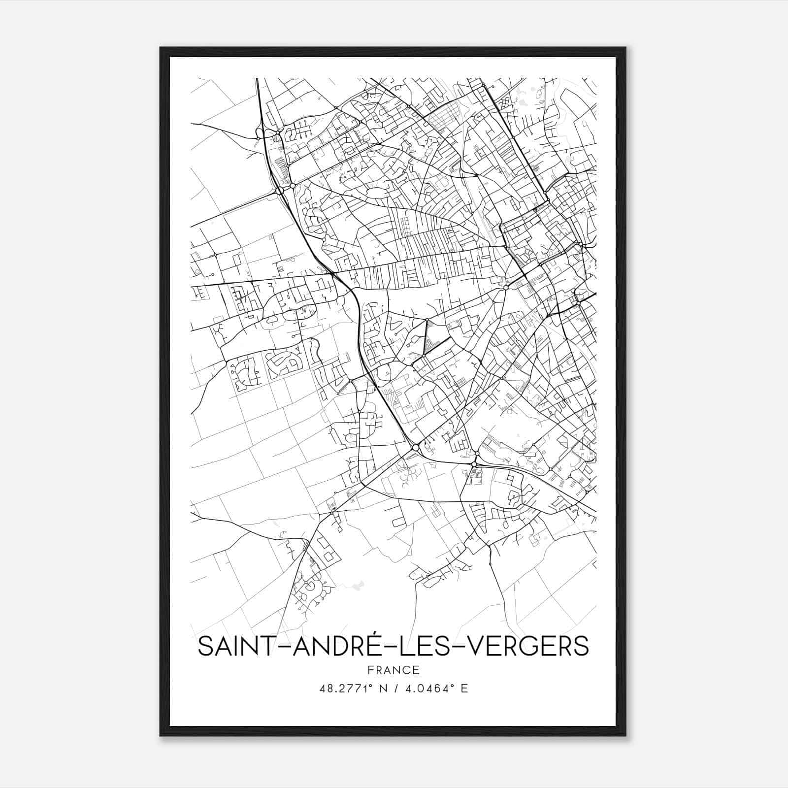 Saint-Andre-les-Vergers France Map Poster, Modern Home Decor Wall Art Print