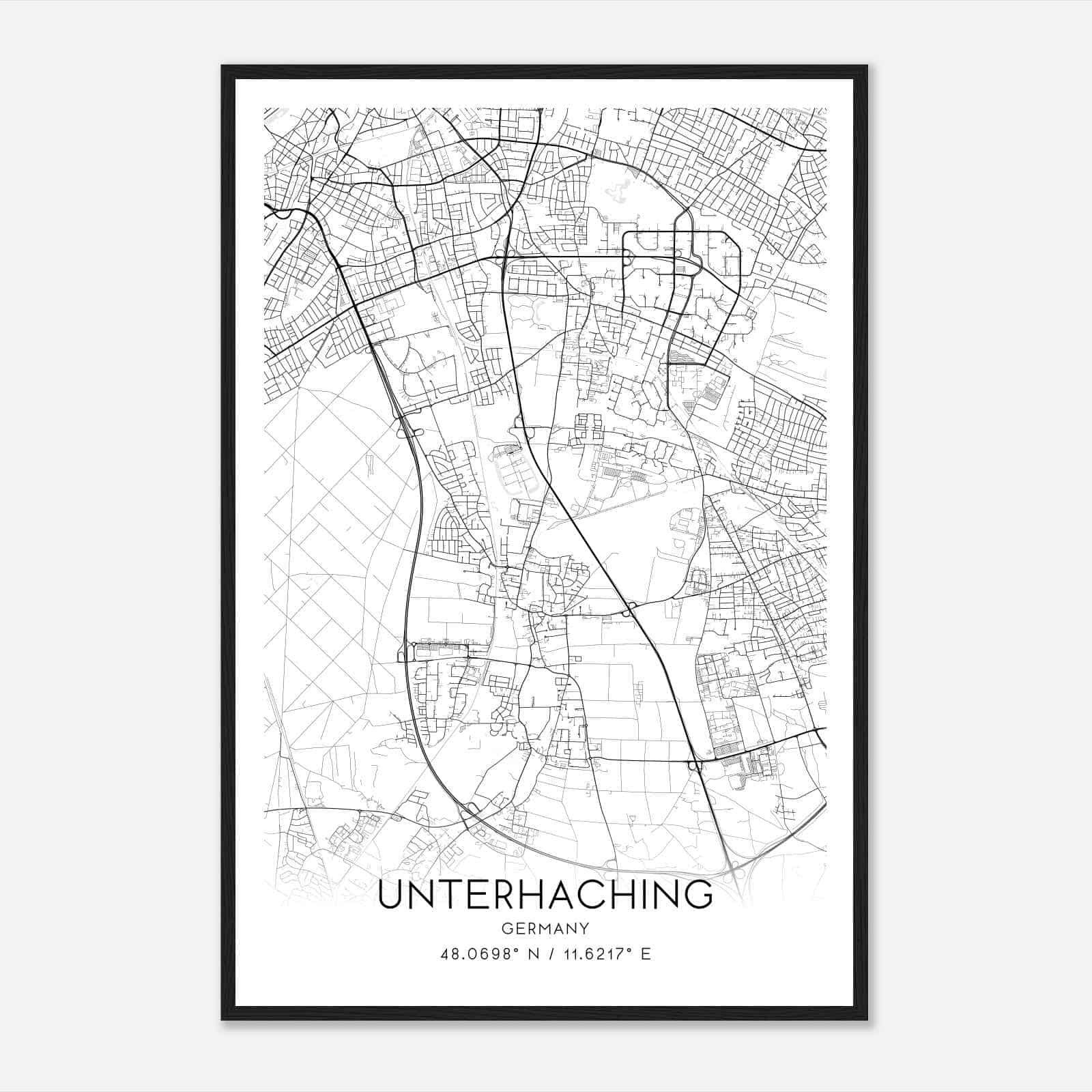 Unterhaching Germany Map Poster, Modern Home Decor Wall Art Print