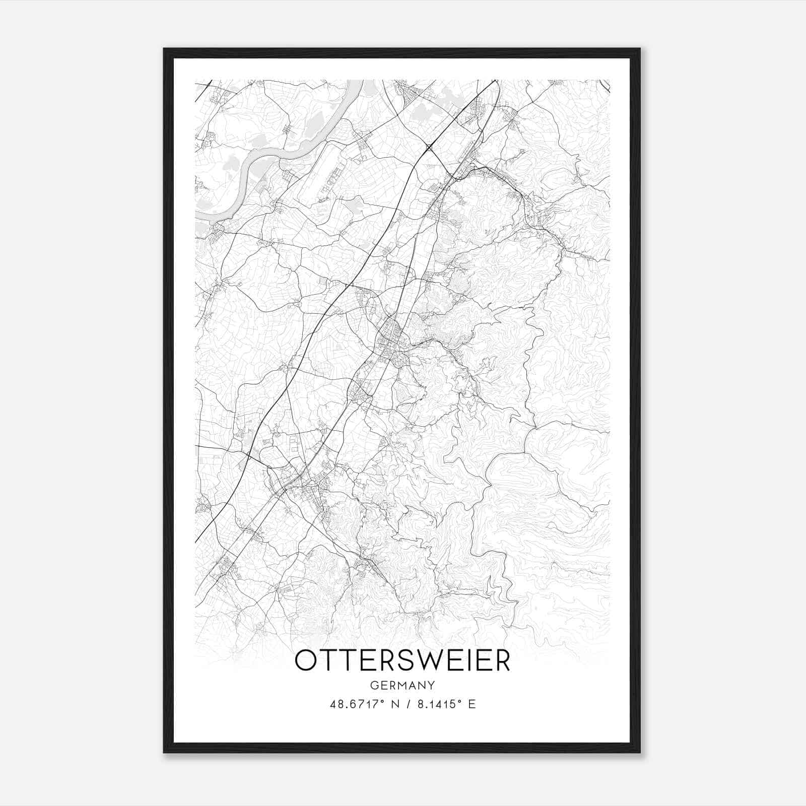 Ottersweier Germany Map Poster, Modern Home Decor Wall Art Print
