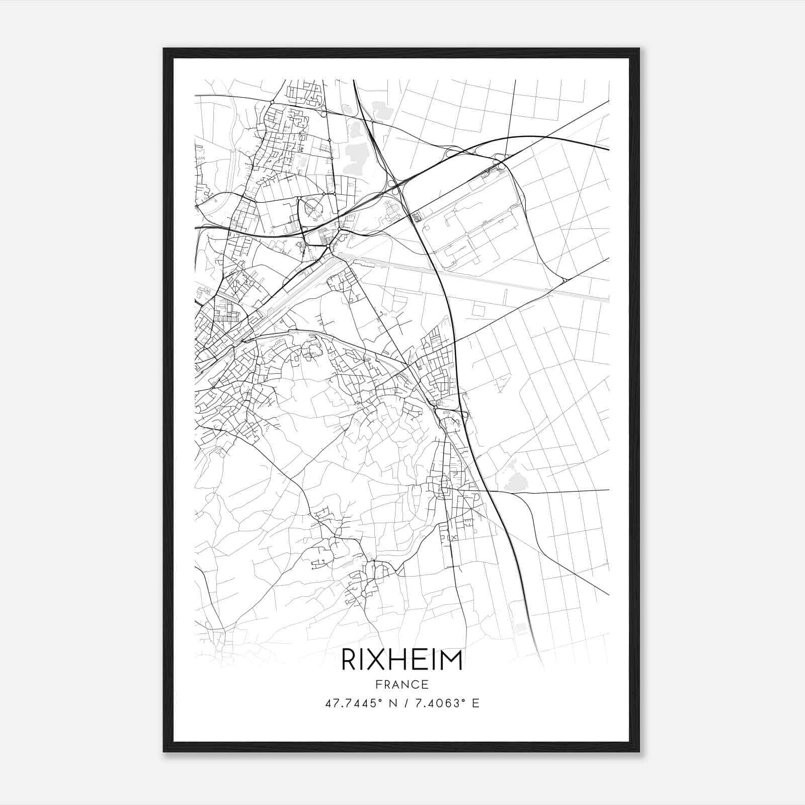Rixheim France Map Poster, Modern Home Decor Wall Art Print