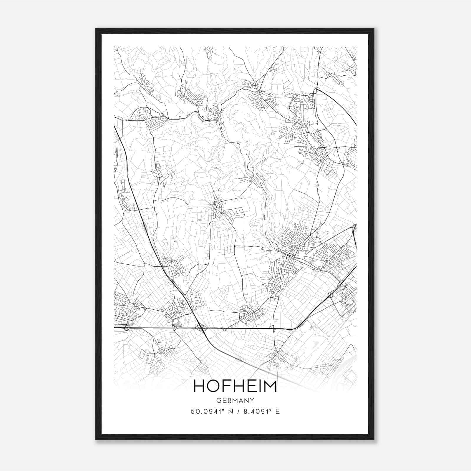 Hofheim Germany Map Poster, Modern Home Decor Wall Art Print Custom