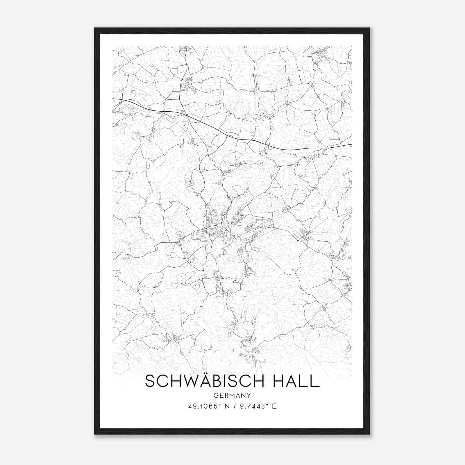Schwabisch Hall Germany Map Poster, Modern Home Decor Wall Art Print