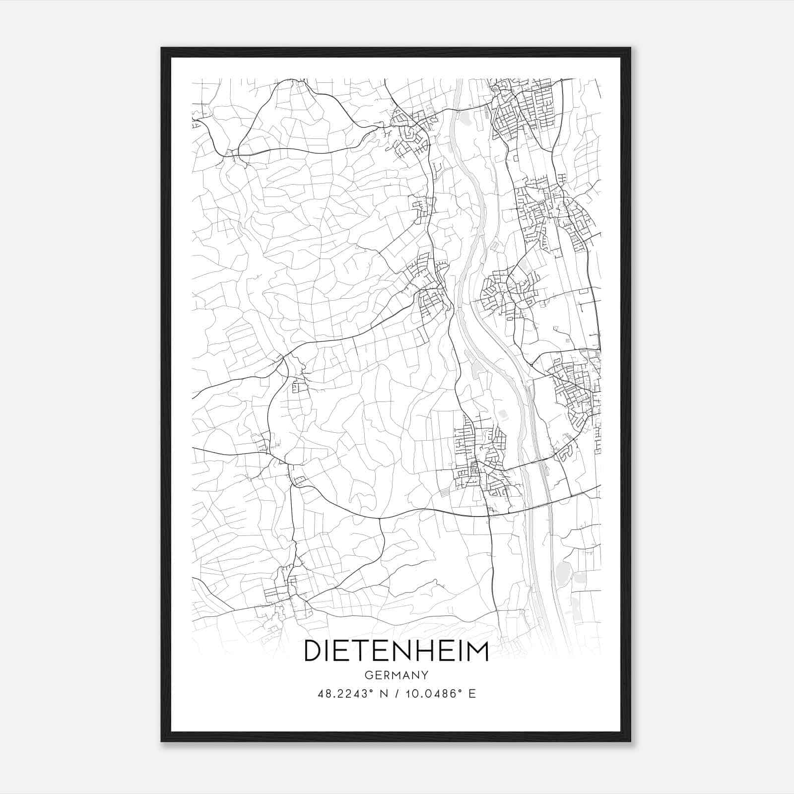 Dietenheim Germany Map Poster, Modern Home Decor Wall Art Print