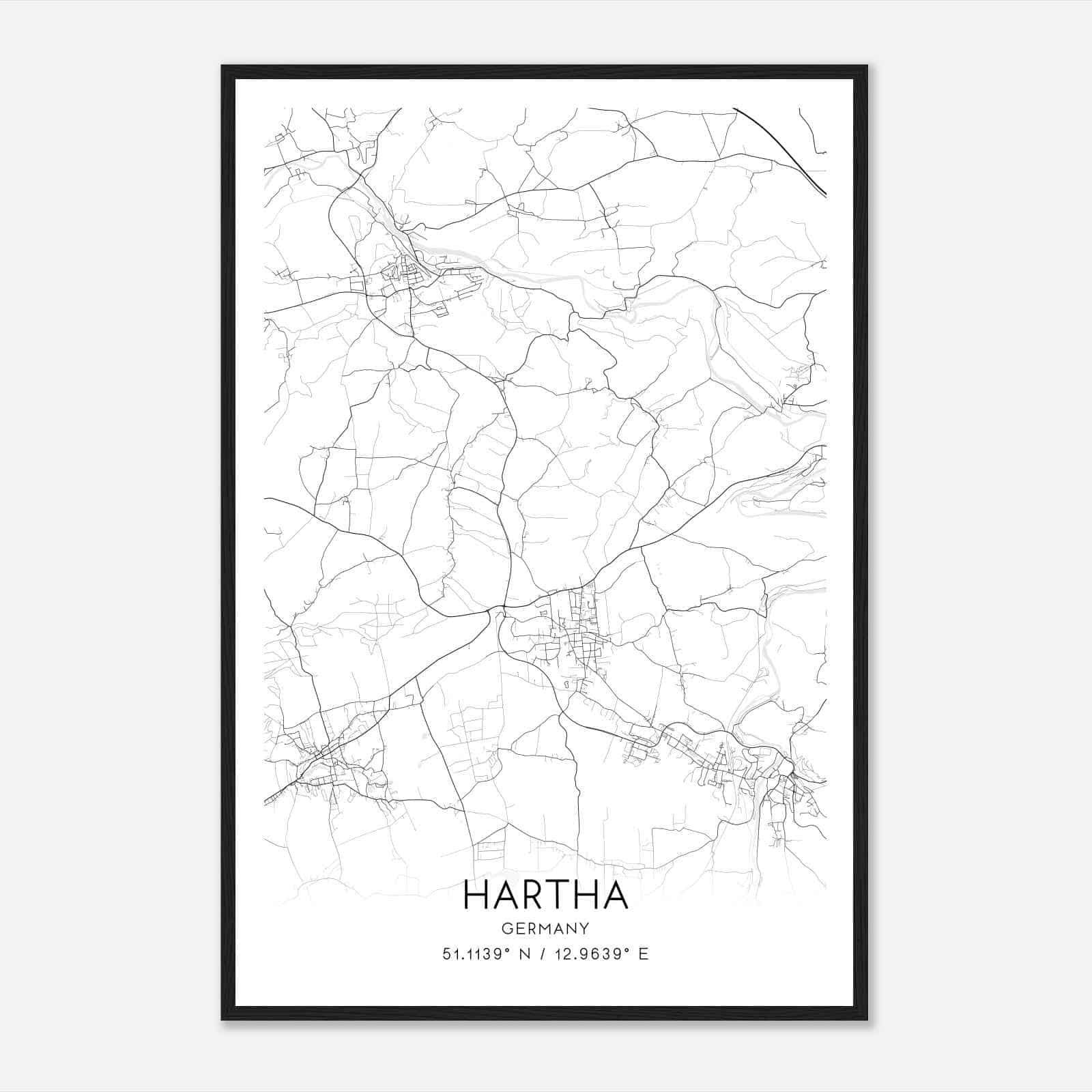 Hartha Germany Map Poster, Modern Home Decor Wall Art Print