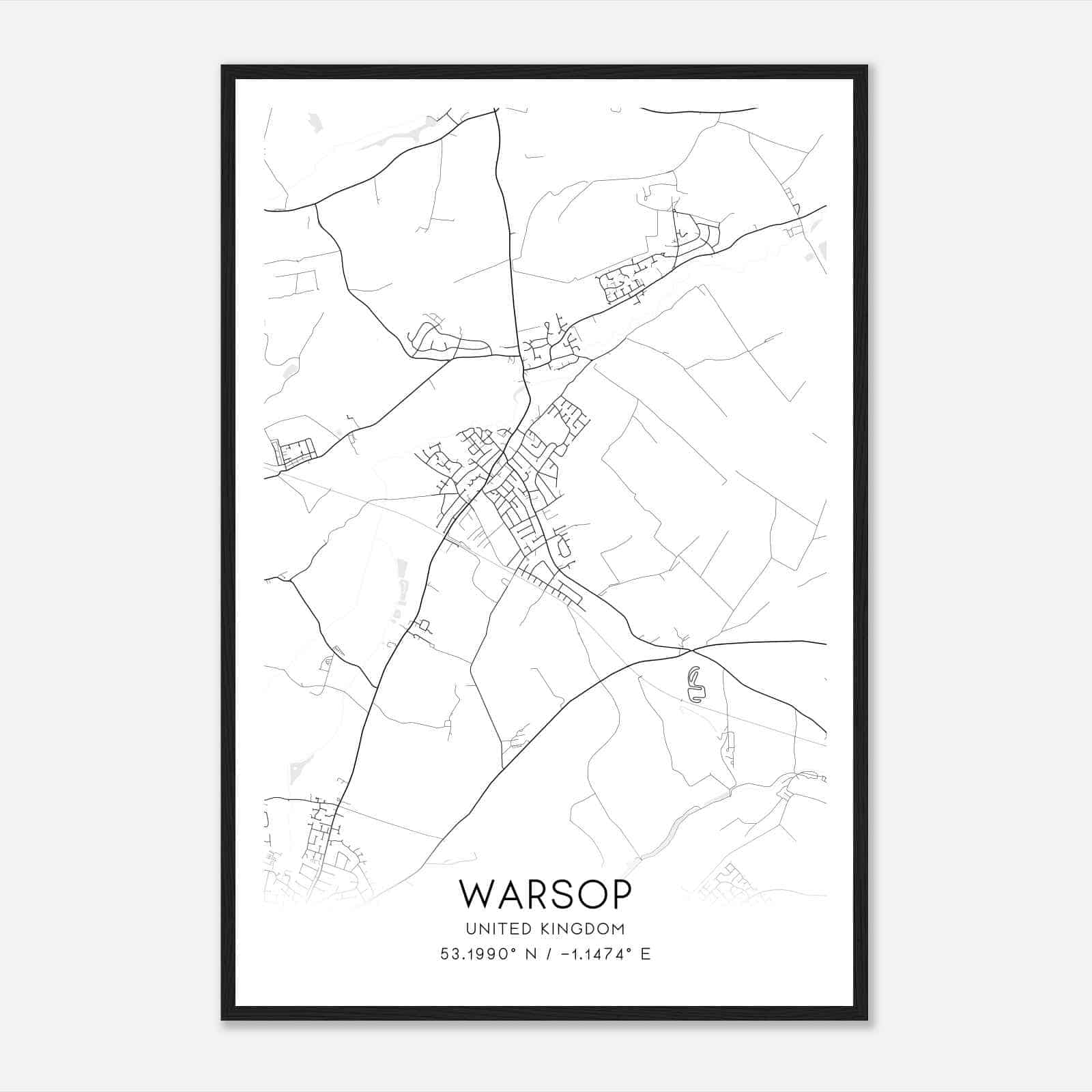 Warsop United Kingdom Map Poster, Modern Home Decor Wall Art Print