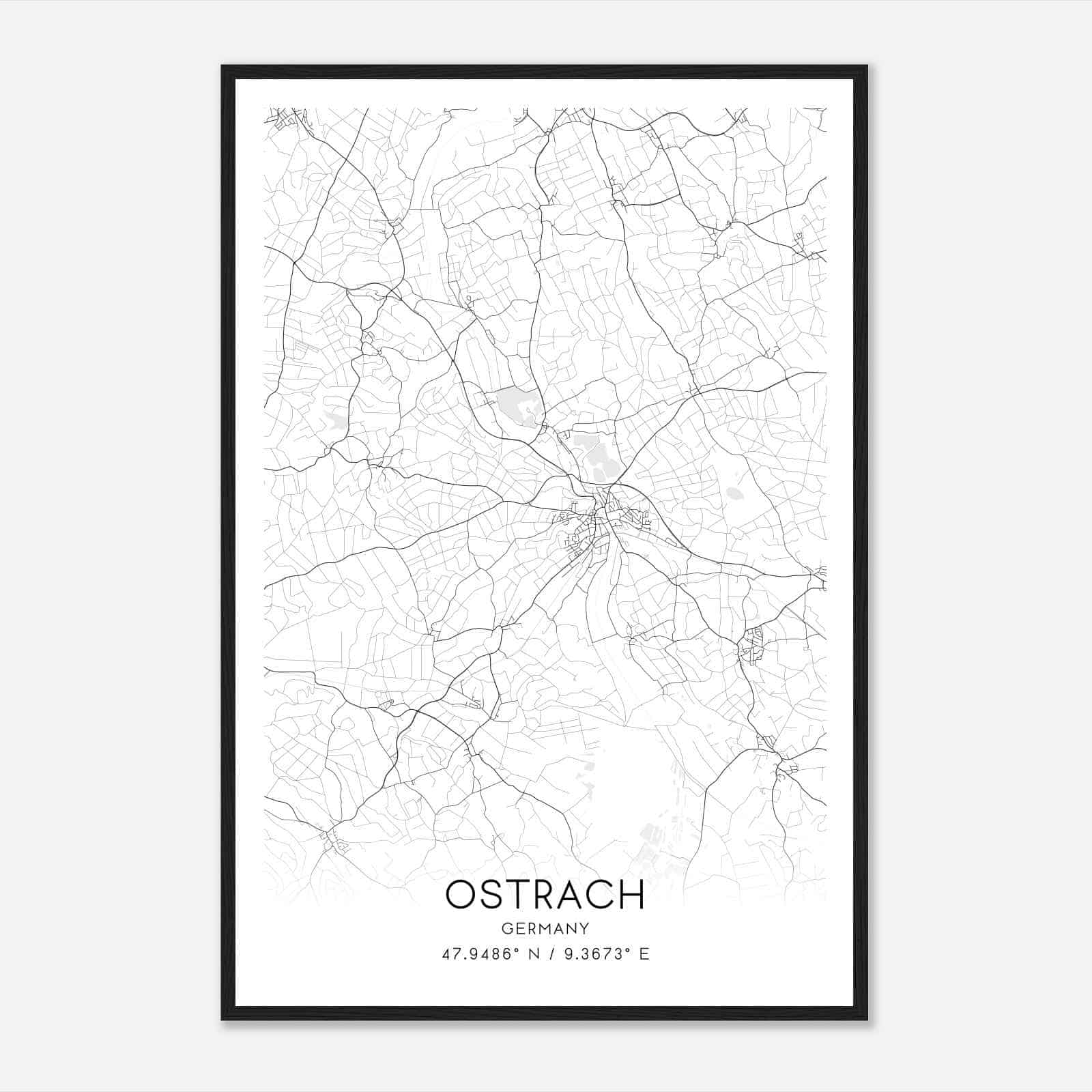 Ostrach Germany Map Poster, Modern Home Decor Wall Art Print