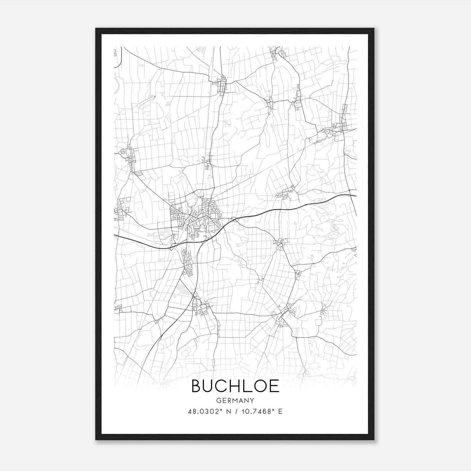 Buchloe Germany Map Poster, Modern Home Decor Wall Art Print