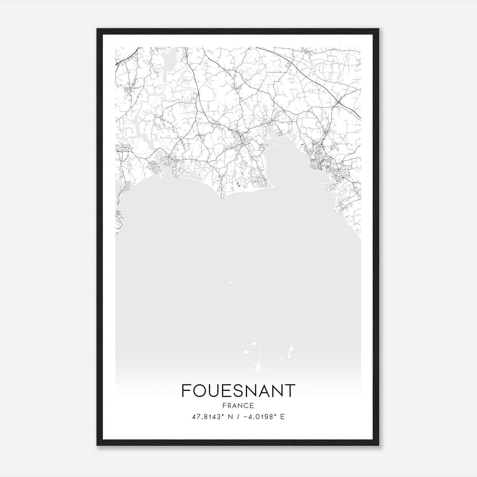 Fouesnant France Map Poster, Modern Home Decor Wall Art Print