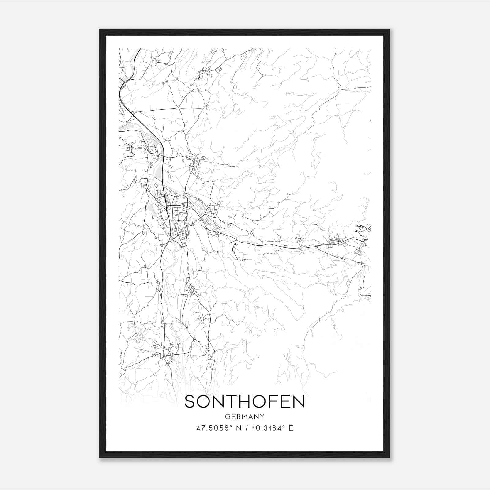 Sonthofen Germany Map Poster, Modern Home Decor Wall Art Print
