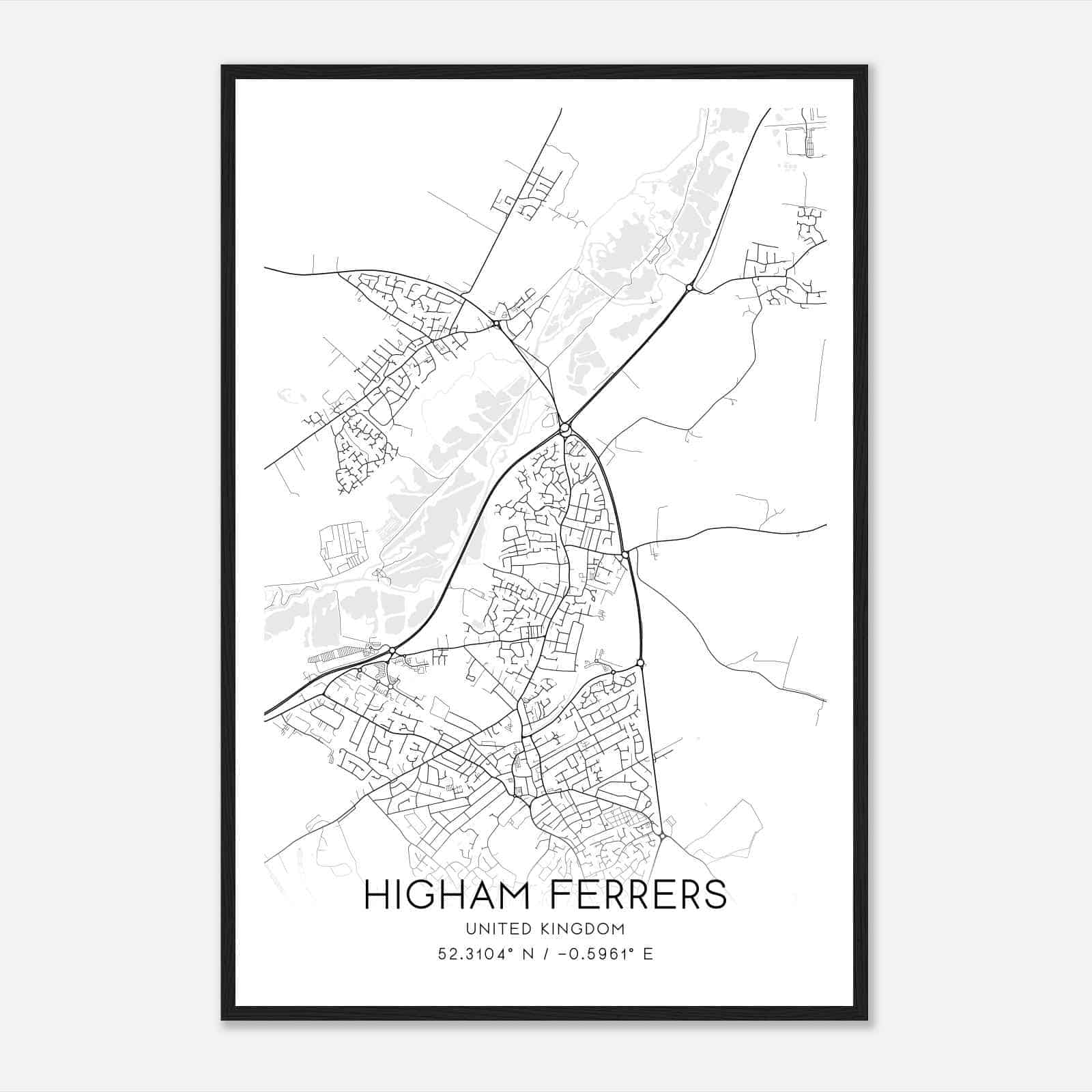Higham Ferrers United Kingdom Map Poster, Modern Home Decor Wall Art Print