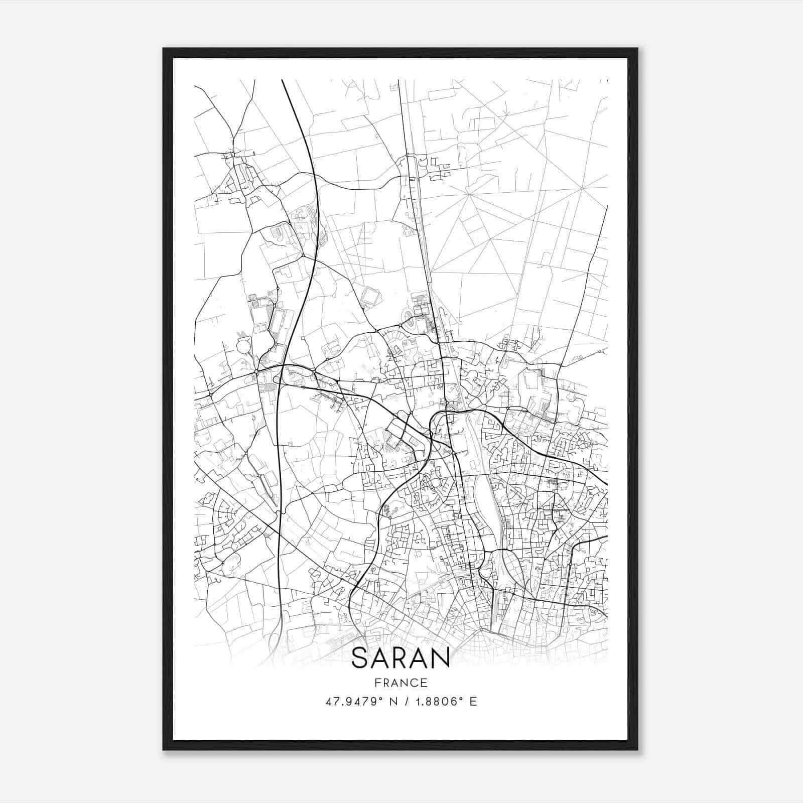 Saran France Map Poster, Modern Home Decor Wall Art Print