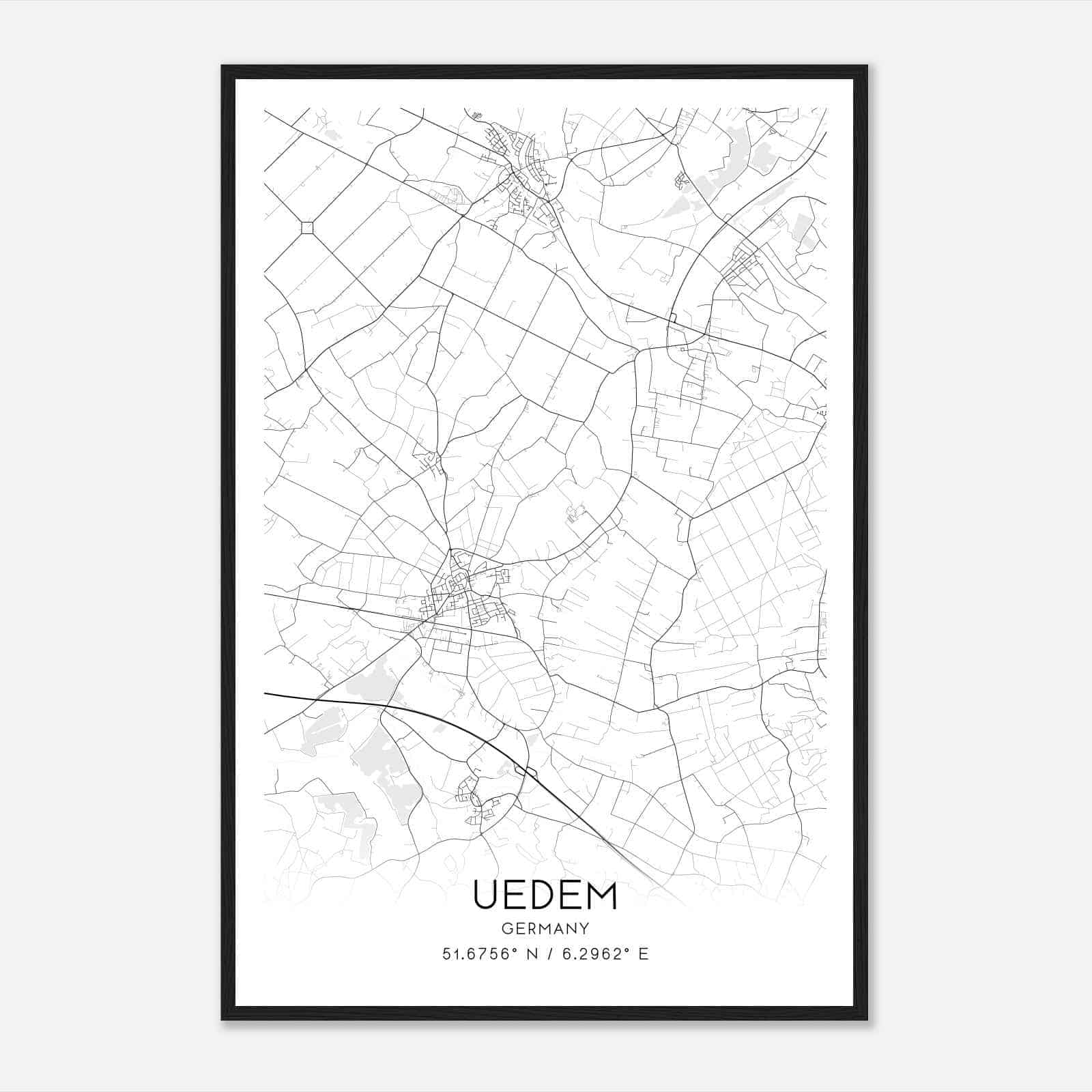 Uedem Germany Map Poster, Modern Home Decor Wall Art Print