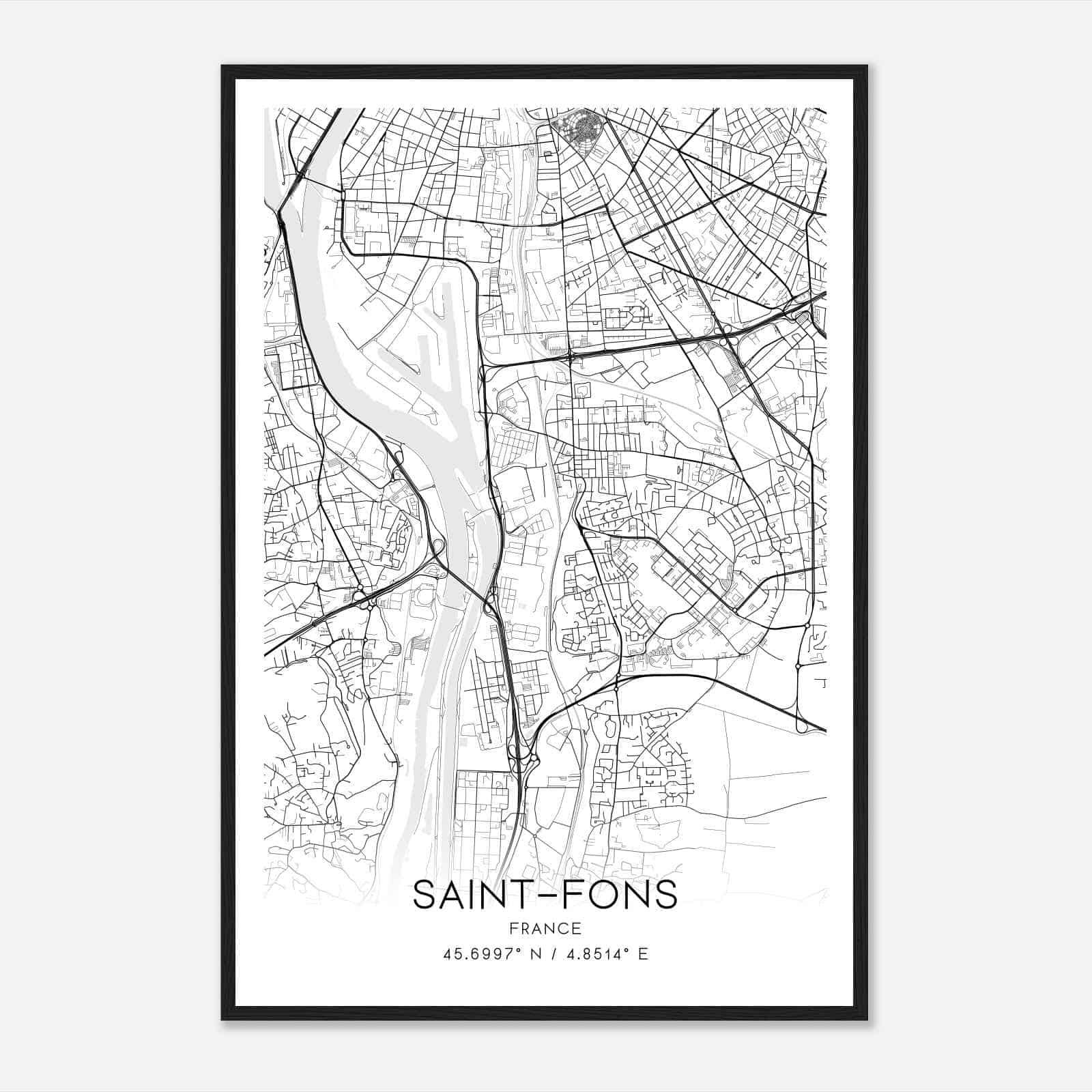 Saint-Fons France Map Poster, Modern Home Decor Wall Art Print