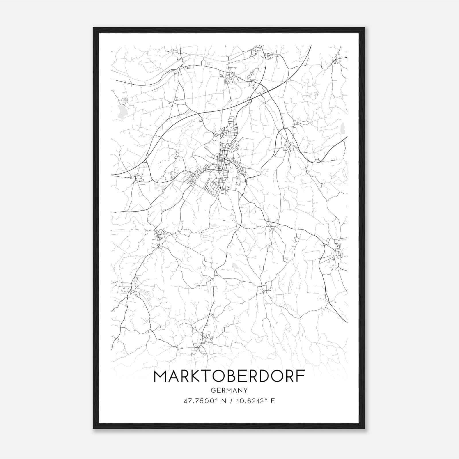 Marktoberdorf Germany Map Poster, Modern Home Decor Wall Art Print