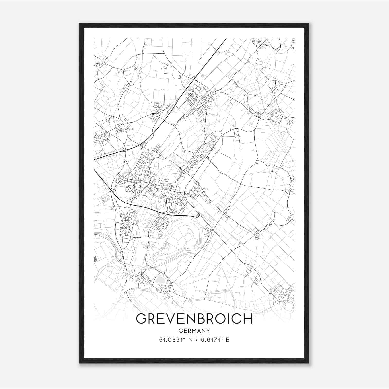 Grevenbroich Germany Map Poster, Modern Home Decor Wall Art Print