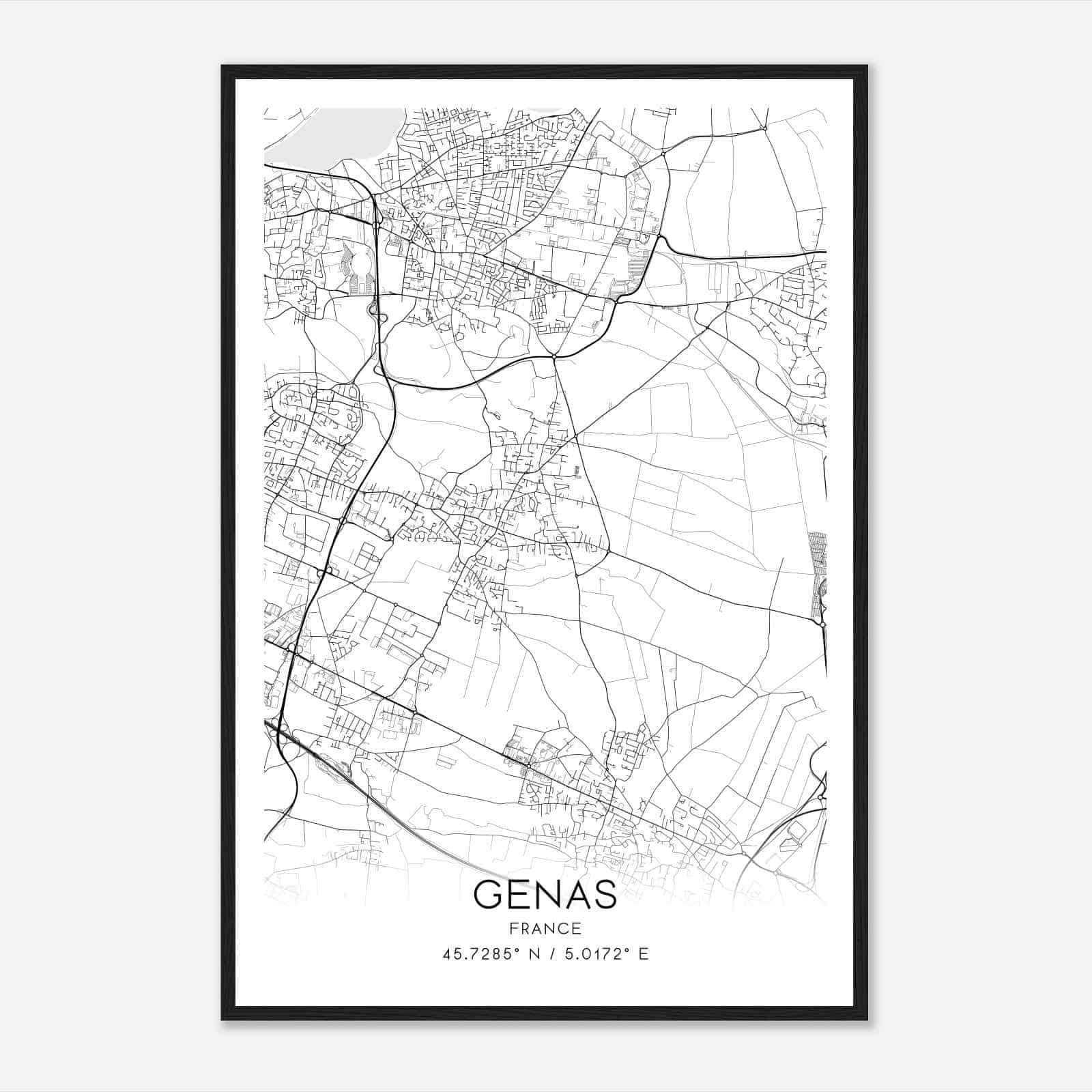 Genas France Map Poster, Modern Home Decor Wall Art Print