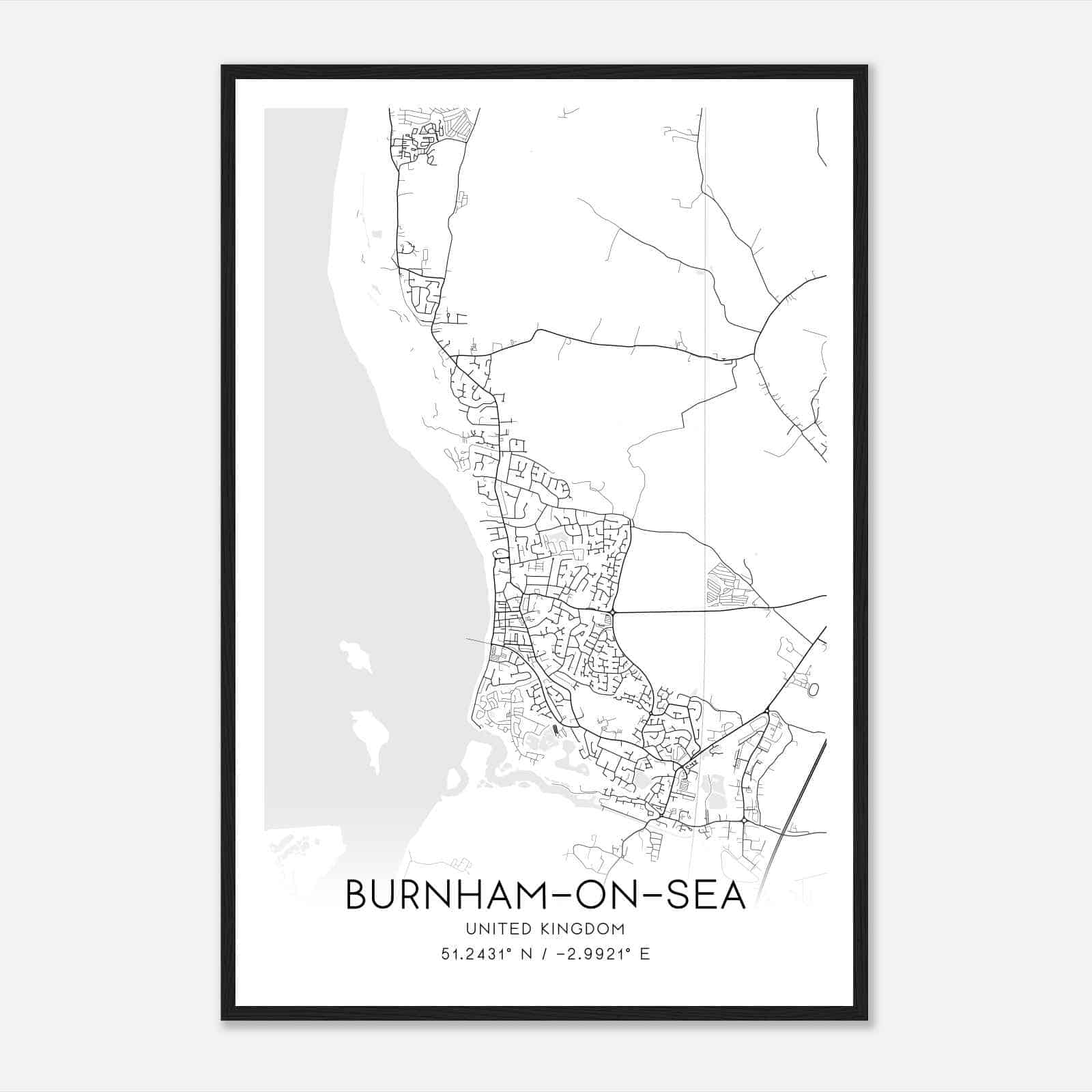 Burnham-on-Sea United Kingdom Map Poster, Modern Home Decor Wall Art Print
