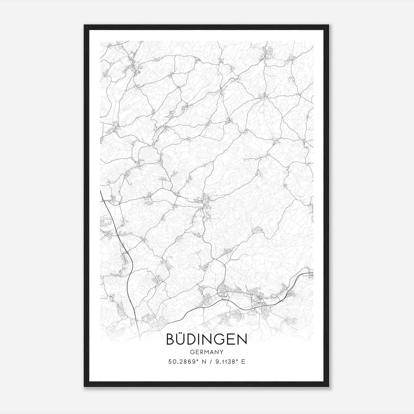 Budingen Germany Map Poster, Modern Home Decor Wall Art Print