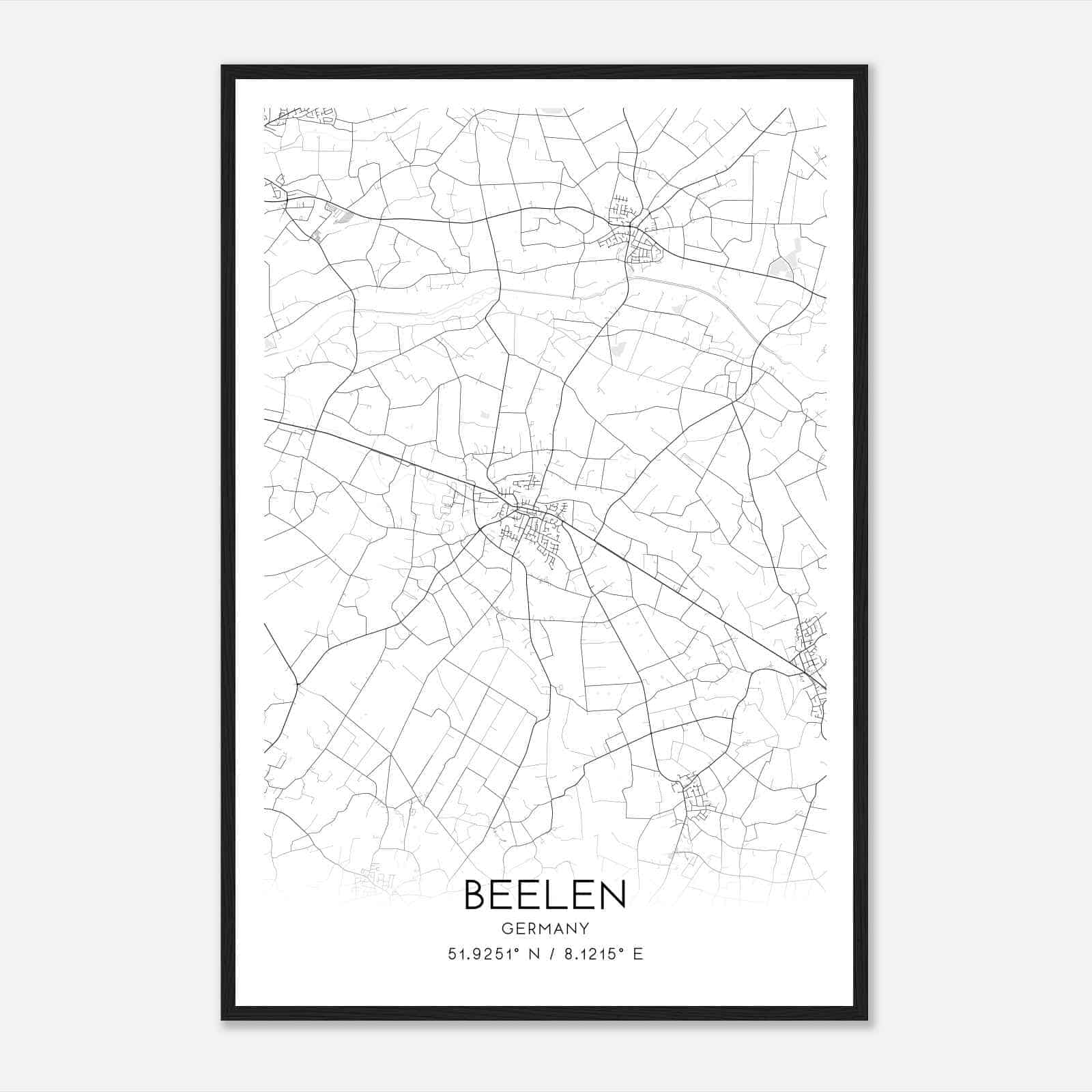 Beelen Germany Map Poster, Modern Home Decor Wall Art Print