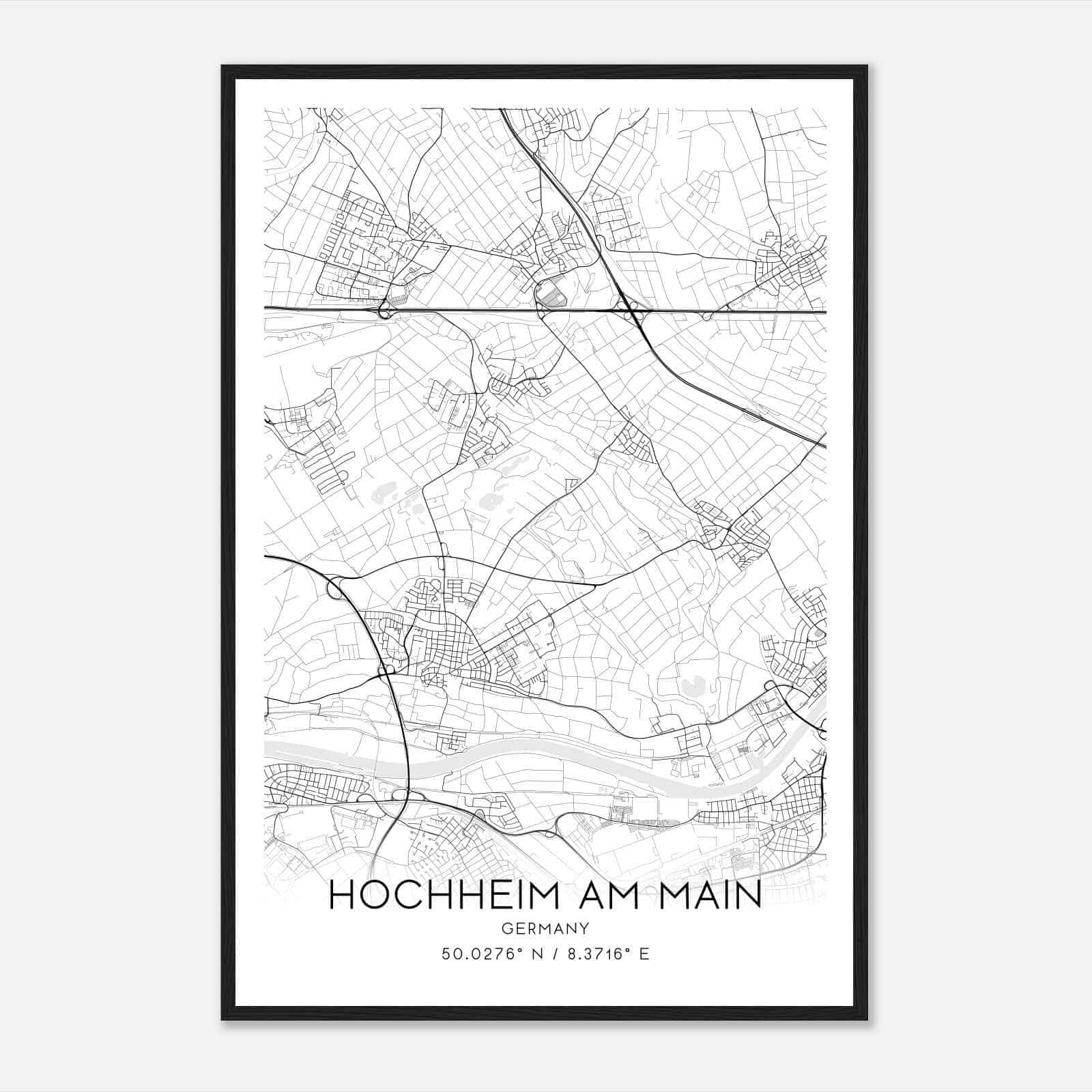 Hochheim am Main Germany Map Poster, Modern Home Decor Wall Art Print