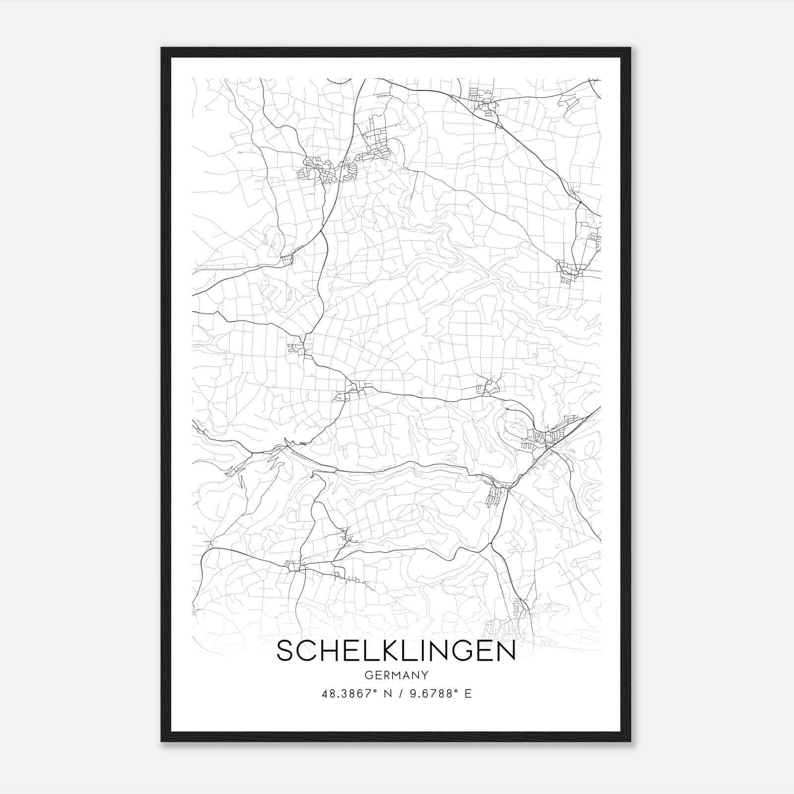 Schelklingen Germany Map Poster, Modern Home Decor Wall Art Print