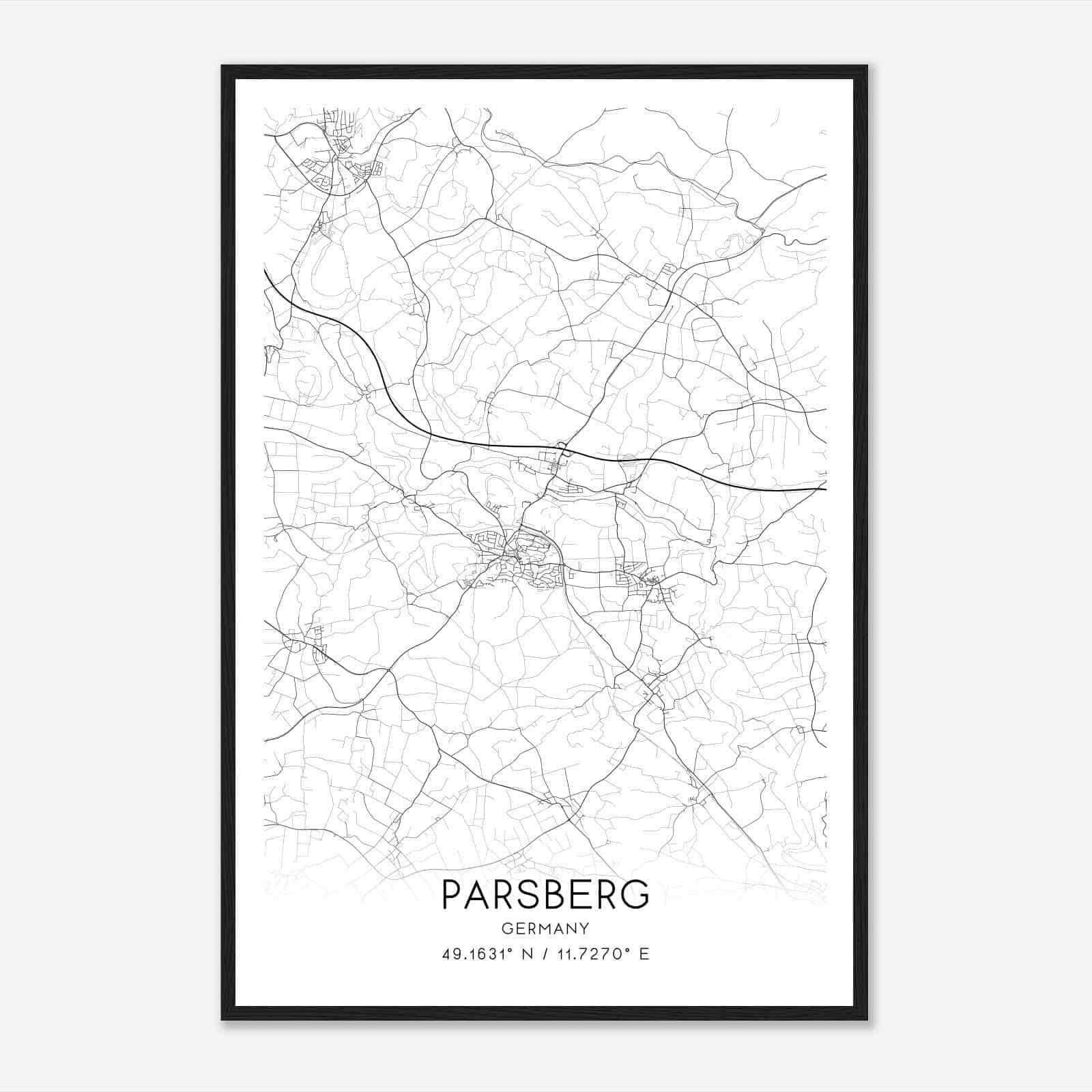 Parsberg Germany Map Poster, Modern Home Decor Wall Art Print