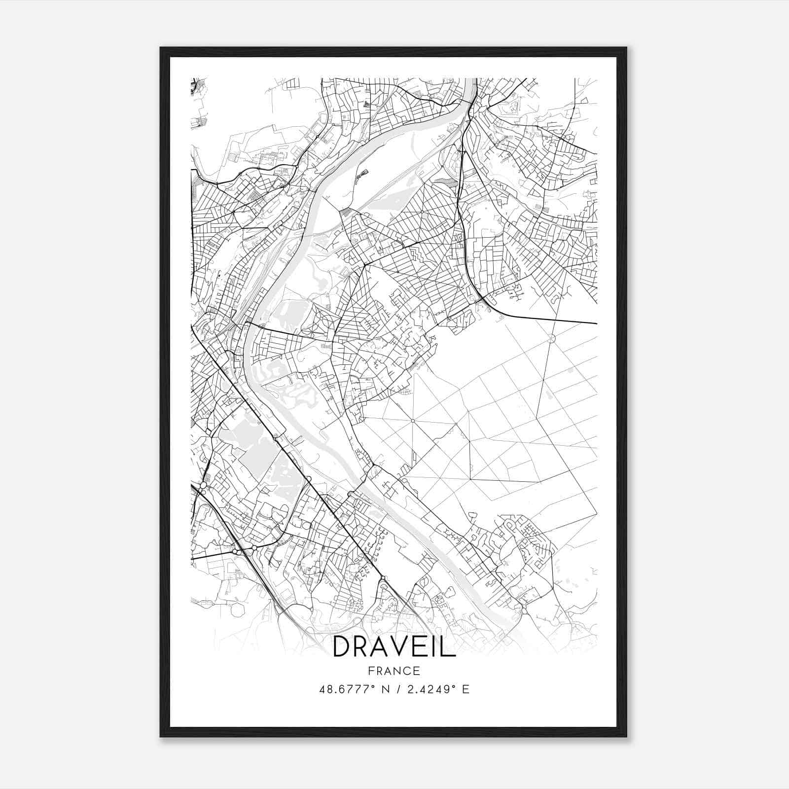Draveil France Map Poster, Modern Home Decor Wall Art Print