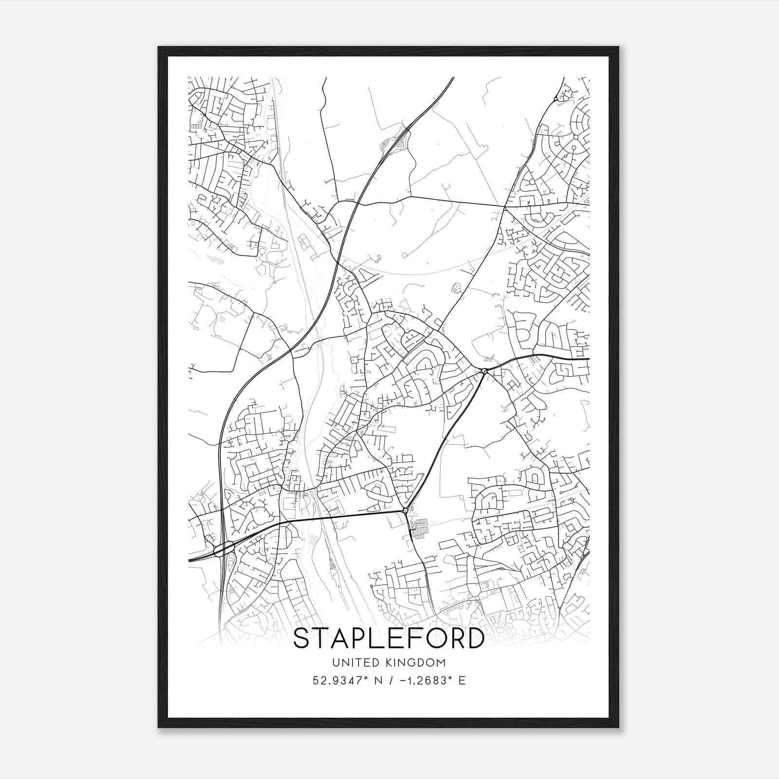 Stapleford United Kingdom Map Poster, Modern Home Decor Wall Art Print