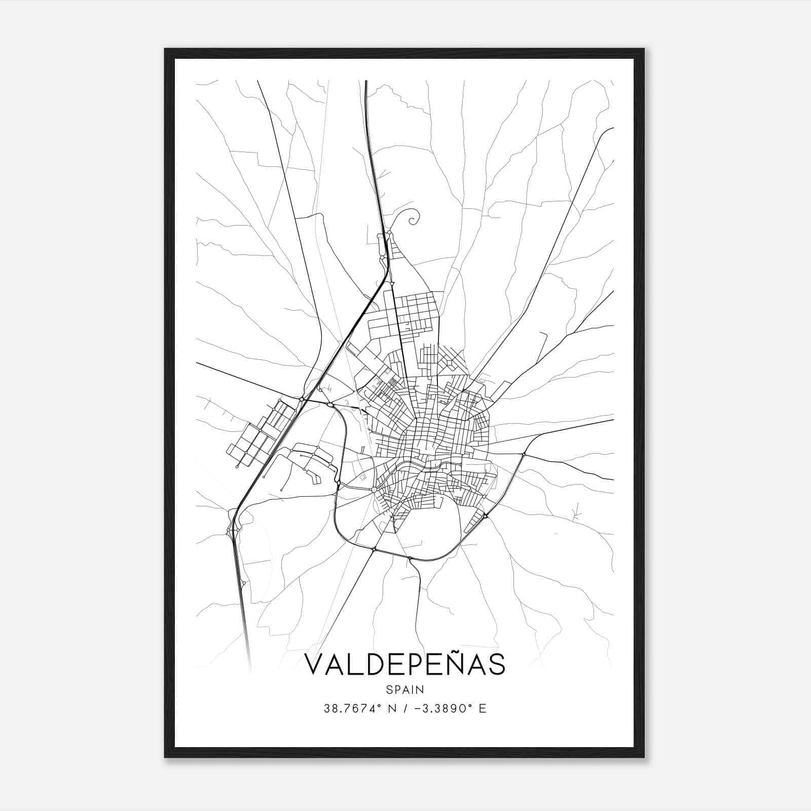 Valdepenas Spain Map Poster, Modern Home Decor Wall Art Print
