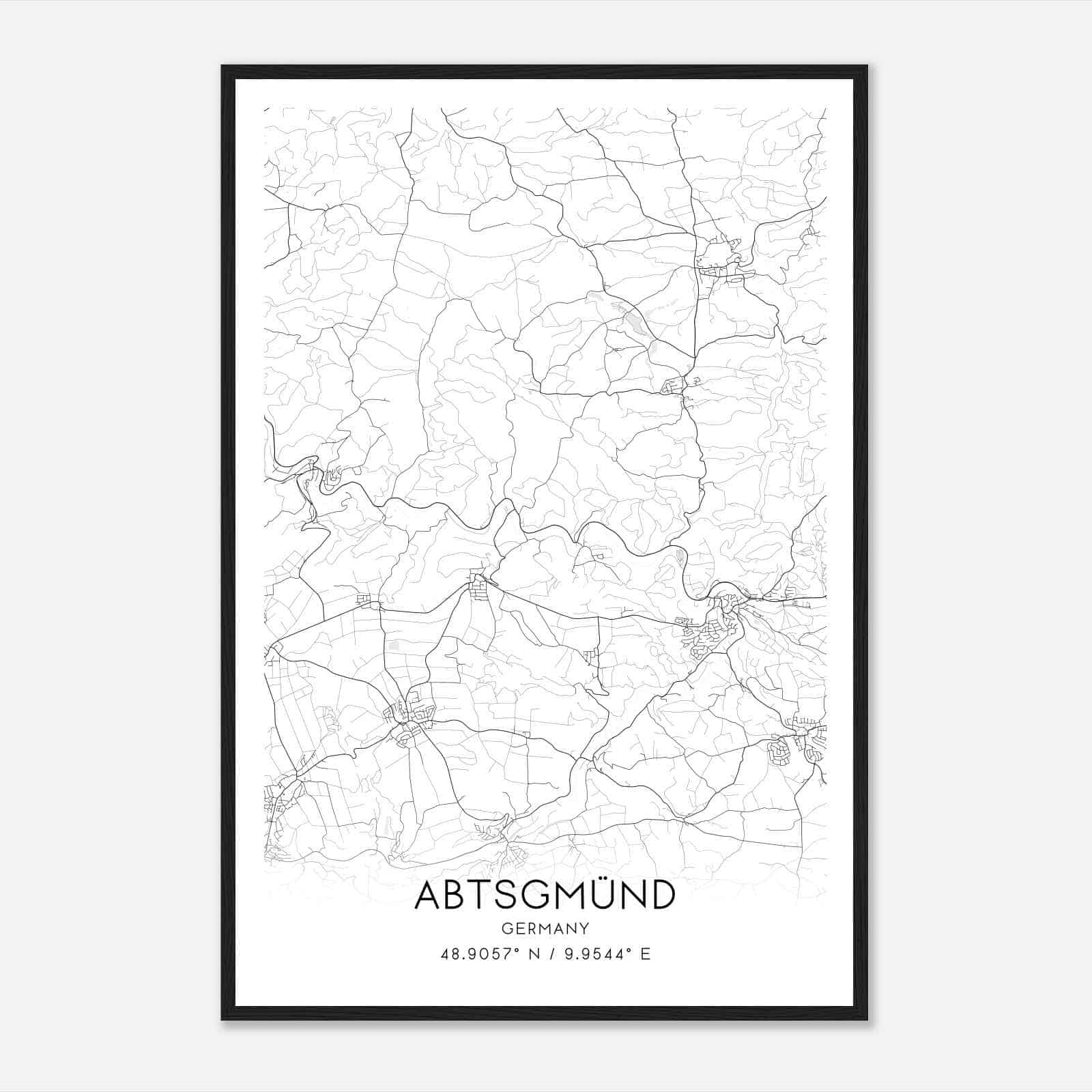 Abtsgmund Germany Map Poster, Modern Home Decor Wall Art Print