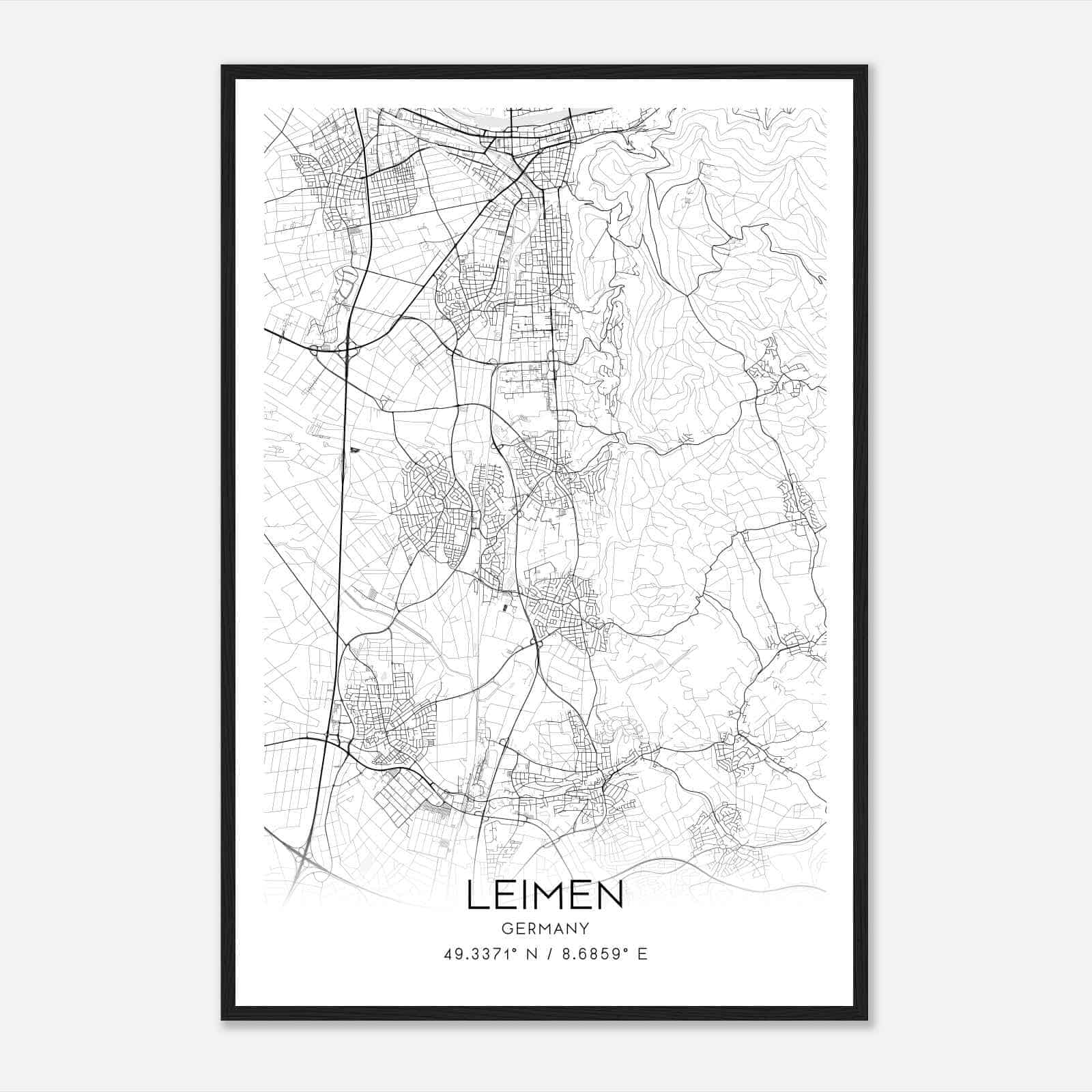 Leimen Germany Map Poster, Modern Home Decor Wall Art Print
