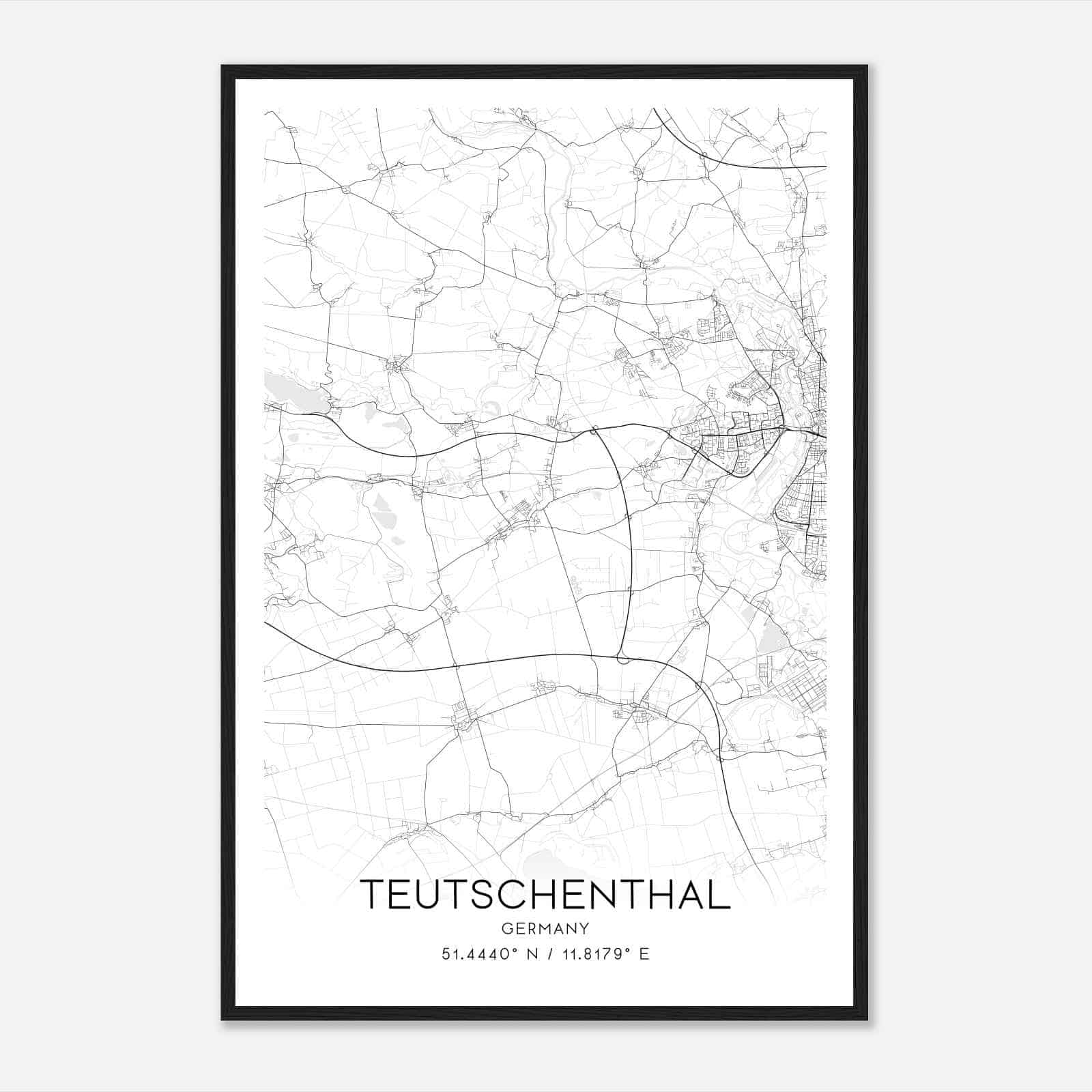 Teutschenthal Germany Map Poster, Modern Home Decor Wall Art Print