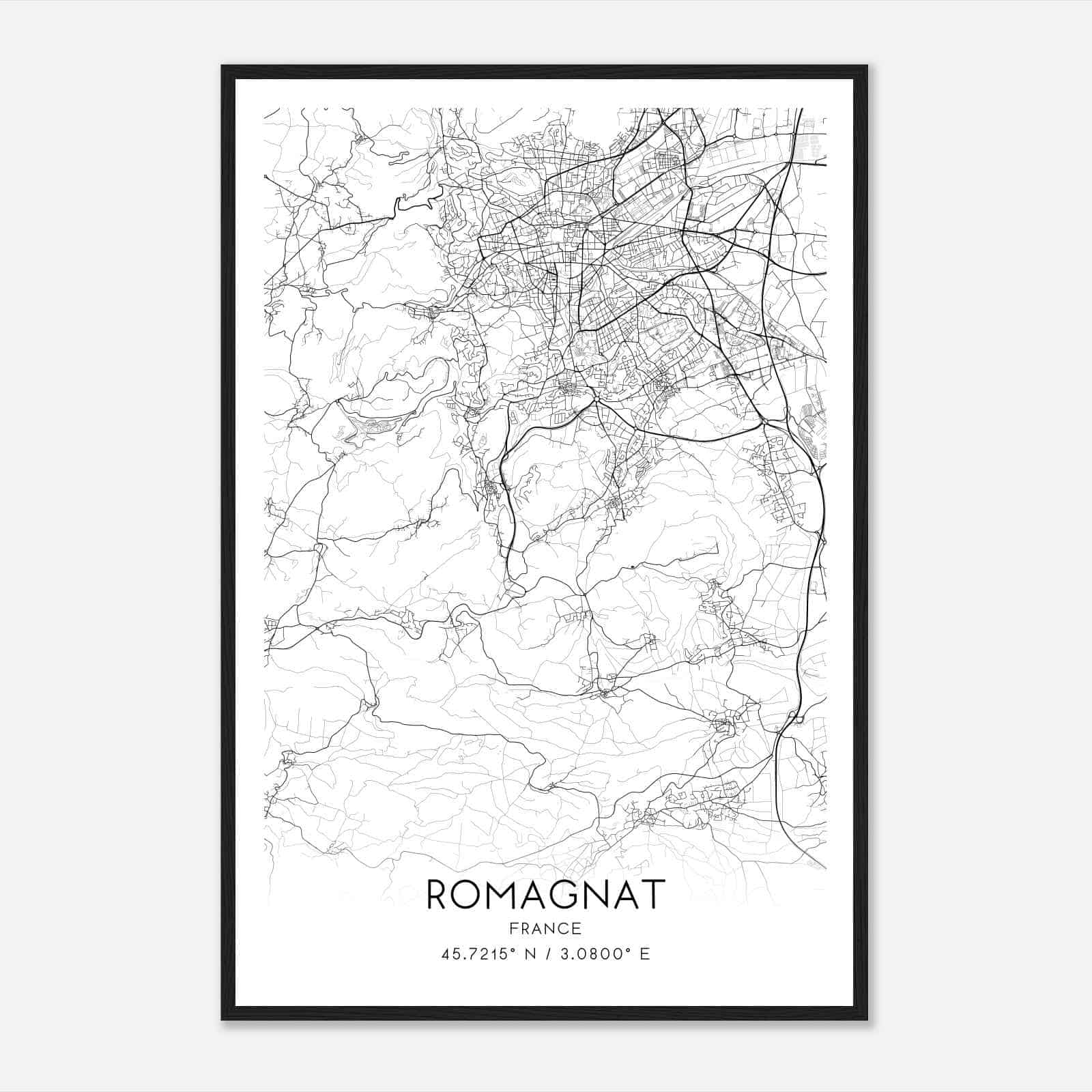 Romagnat France Map Poster, Modern Home Decor Wall Art Print