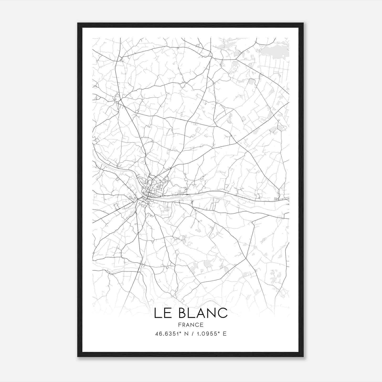 Le Blanc France Map Poster, Modern Home Decor Wall Art Print