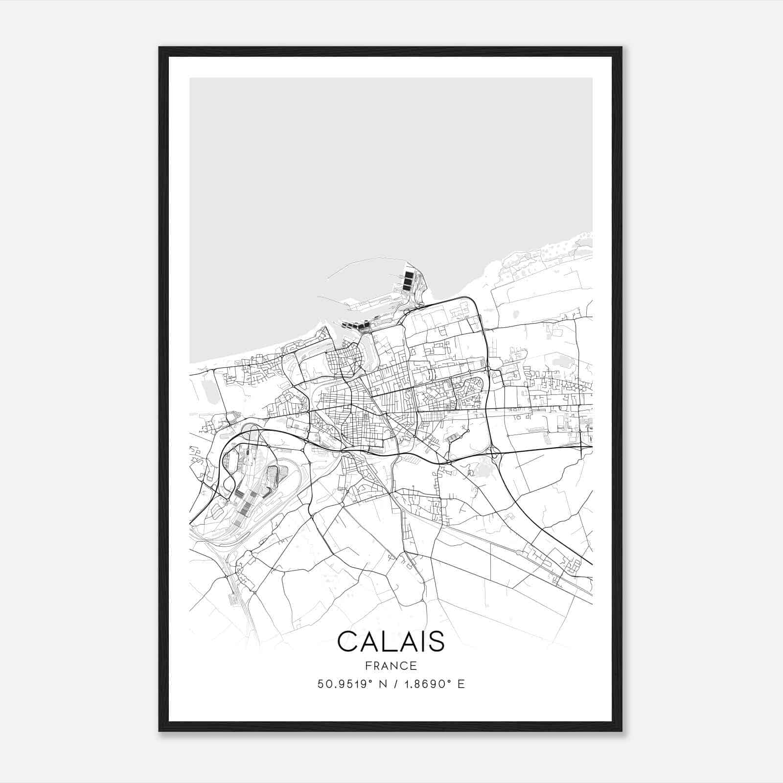 Calais France Map Poster, Modern Home Decor Wall Art Print