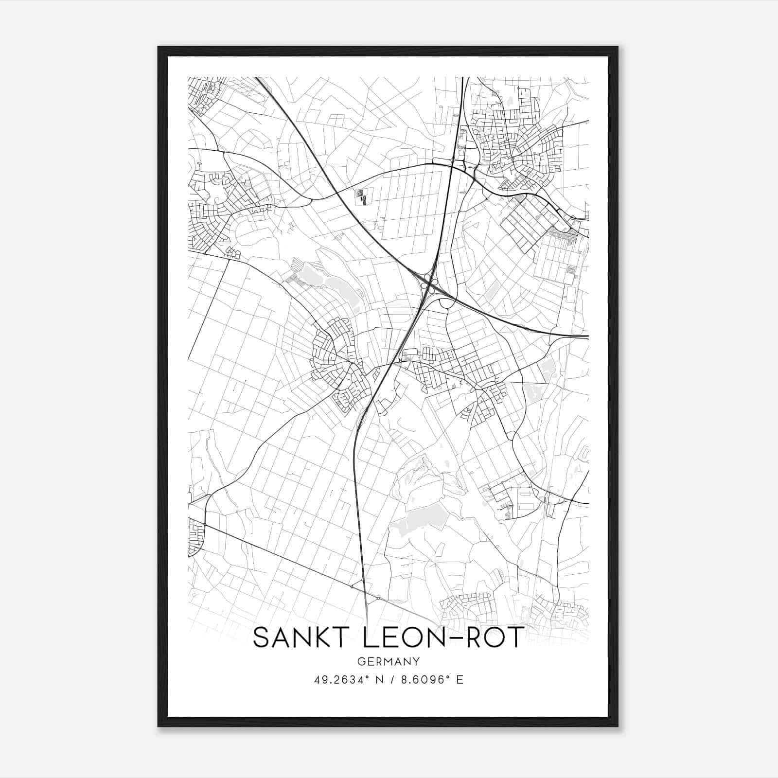 Sankt Leon-Rot Germany Map Poster, Modern Home Decor Wall Art Print